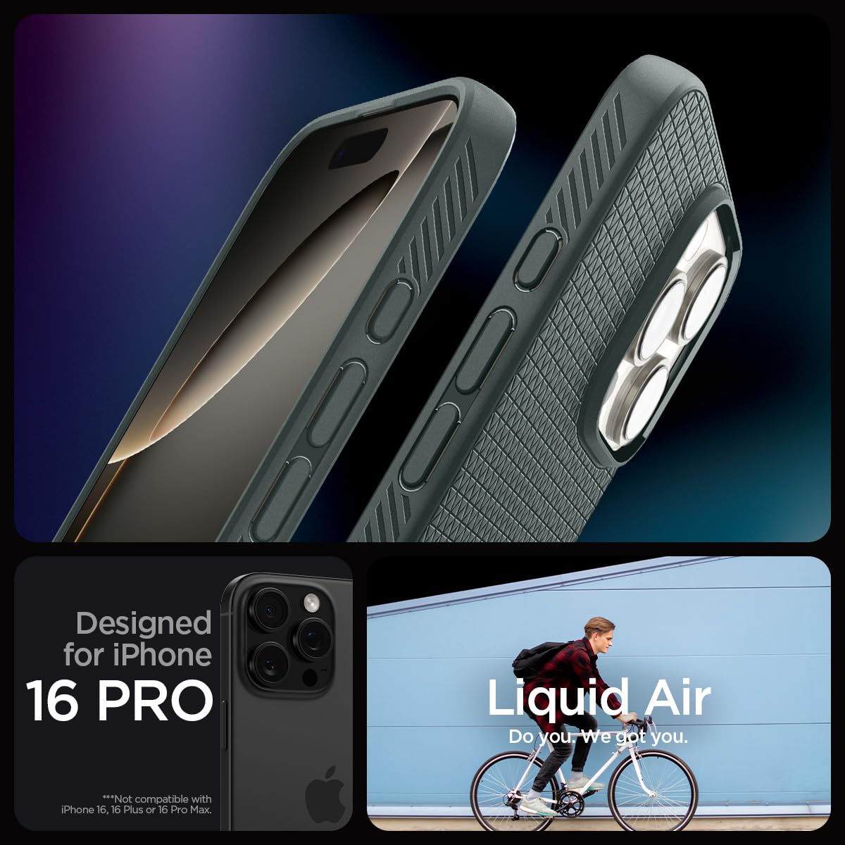 Spigen Liquid Air Armor Case for iPhone 16 Pro - Slim Protective Cover with Military-Grade Drop Protection in Abyss Green | Perfect for Everyday Use, Travel & Outdoor Activities
