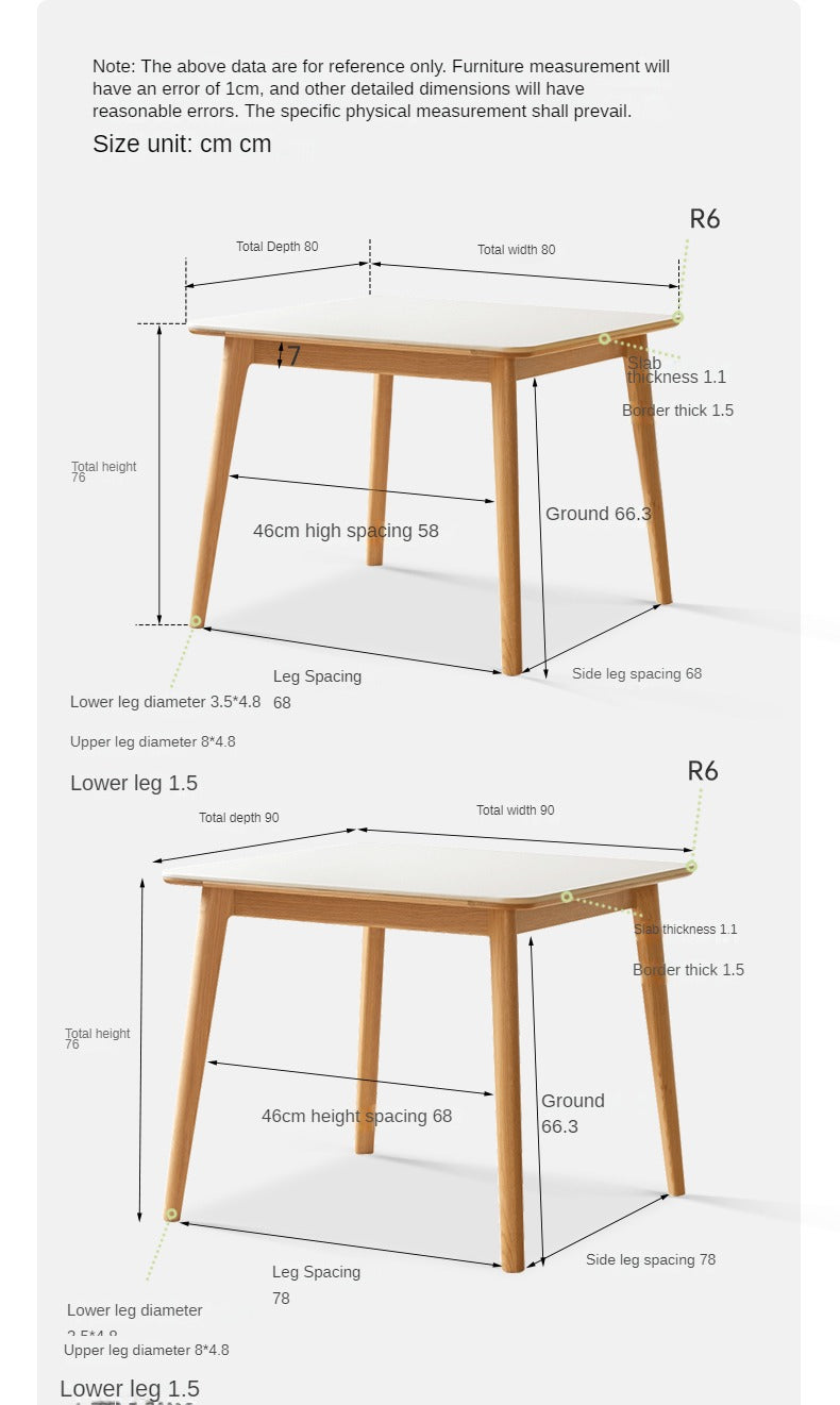 Solid Oak Wood Dining Table with Slanted Legs - Modern Farmhouse Style for Kitchen, Dining Room & Small Space