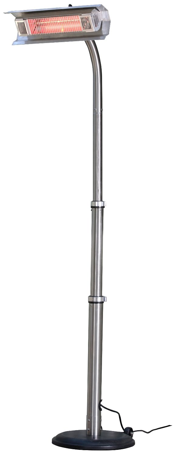 Fire Sense 1500W Telescoping Offset Pole Mounted Infrared Patio Heater with Wheels - Indoor/Outdoor Use, Powder Coated Steel & Stainless Steel Construction - Perfect for Backyards, Decks, and Restaurants