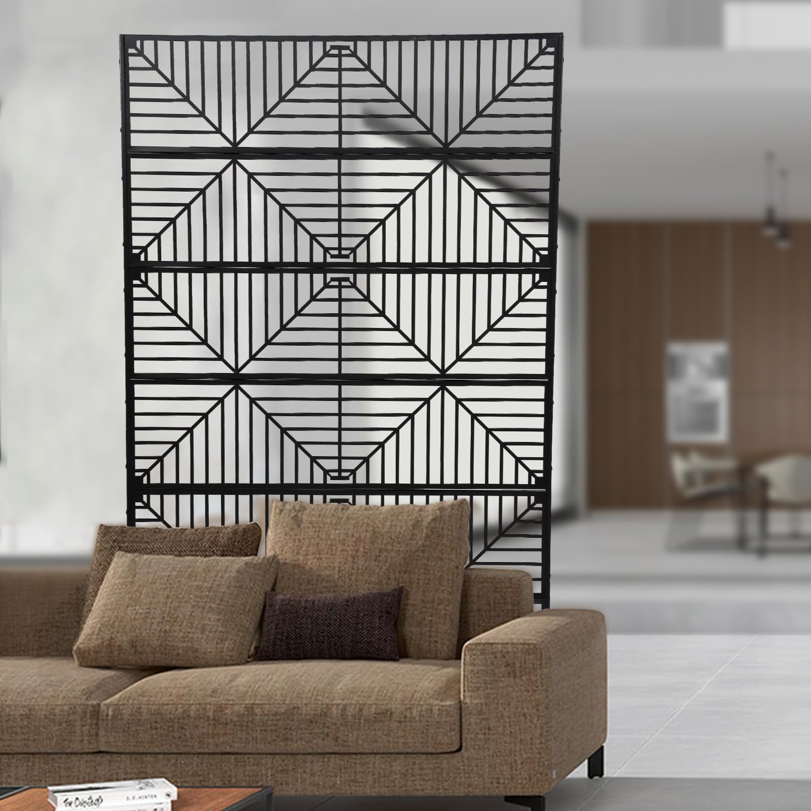 Freestanding Metal Privacy Screens for Outdoor & Indoor Use - Decorative Room Divider, Patio Fence, Balcony Screen with Stand (Stripe Design) - Perfect for Poolside, Garden, and Home Decor