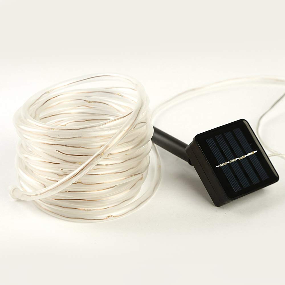 XUNATA 40FT Solar String Lights Outdoor Waterproof - 100 LED Solar Rope Lights with 8 Modes, Copper Wire Christmas Lights for Garden, Patio, Yard, Party Decoration (White) | Perfect for Holiday Decor, Wedding, Backyard Lighting and Evening Ambiance
