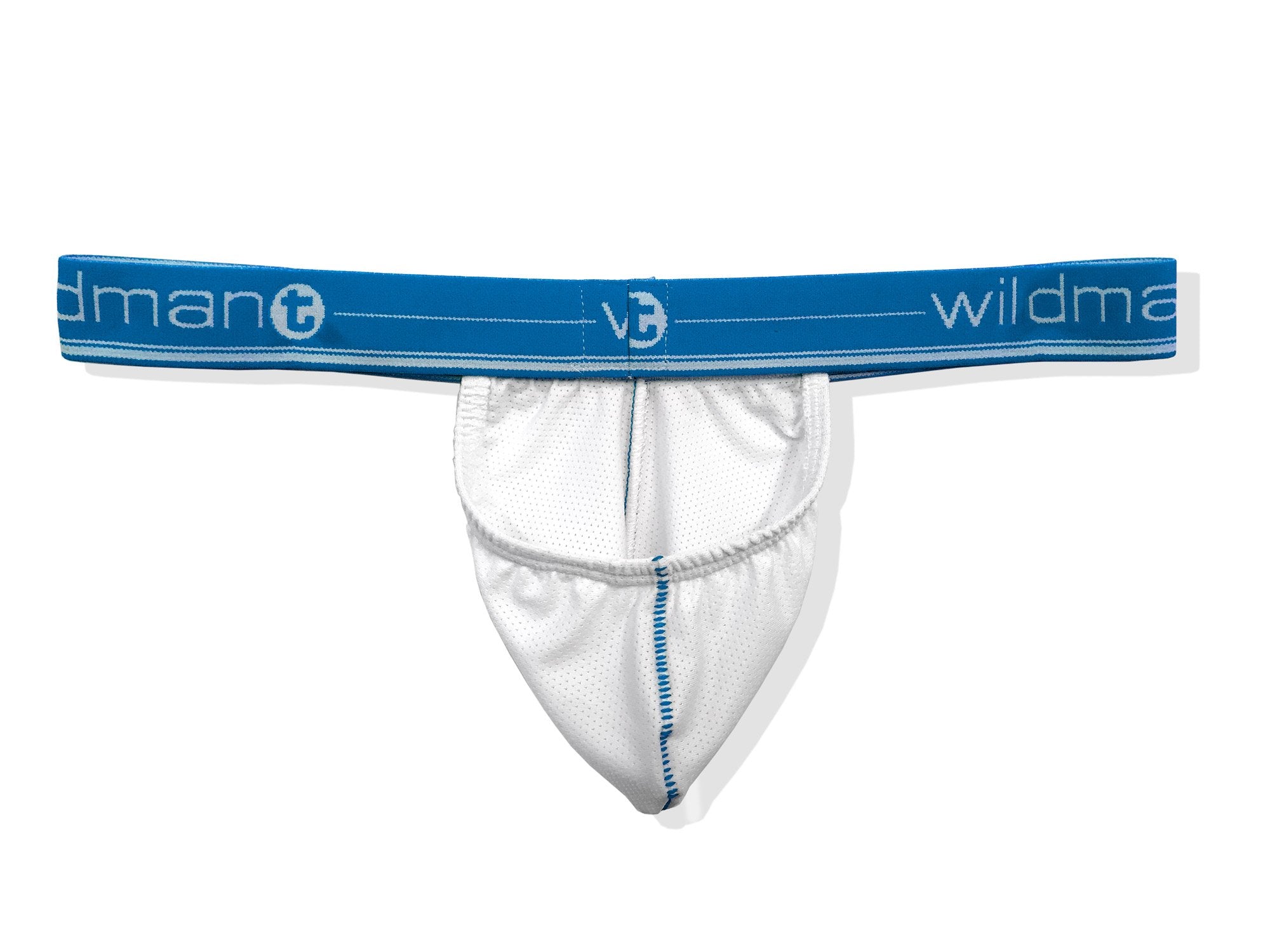 Wildmant Big Boy Strapless Pouch - White Mesh with Blue Band - Comfortable & Secure Underwear for Active Men - Perfect for Running, Gym & Sports