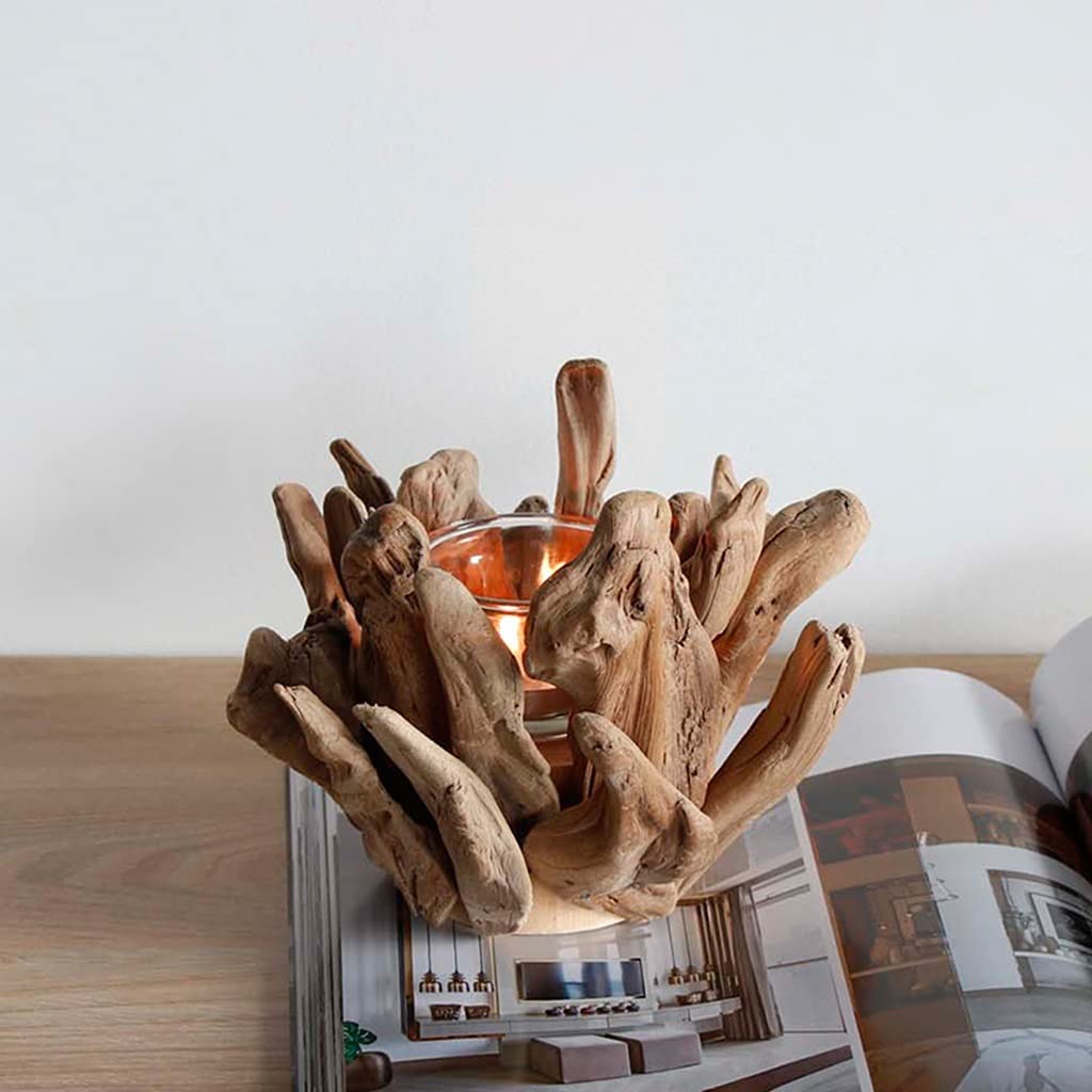 Nordic Style Wooden Candle Holder with Glass - 20×13.5cm Brown Home Decor for Dining Table, Romantic Dinner, Wedding Centerpiece & Photo Props - Perfect Gift for Housewarming & Holiday Decorations