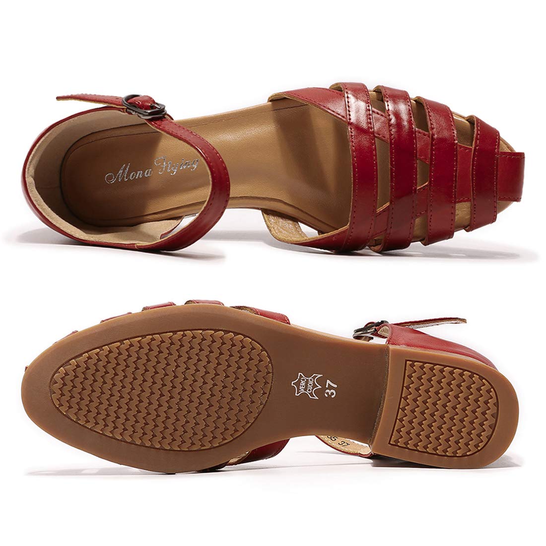 Mona Flying Women's Leather Tatianna Dress Sandals - Closed Toe Low Heel Strappy Flats for Summer Casual Wear | Perfect for Weddings, Parties & Office Outfits