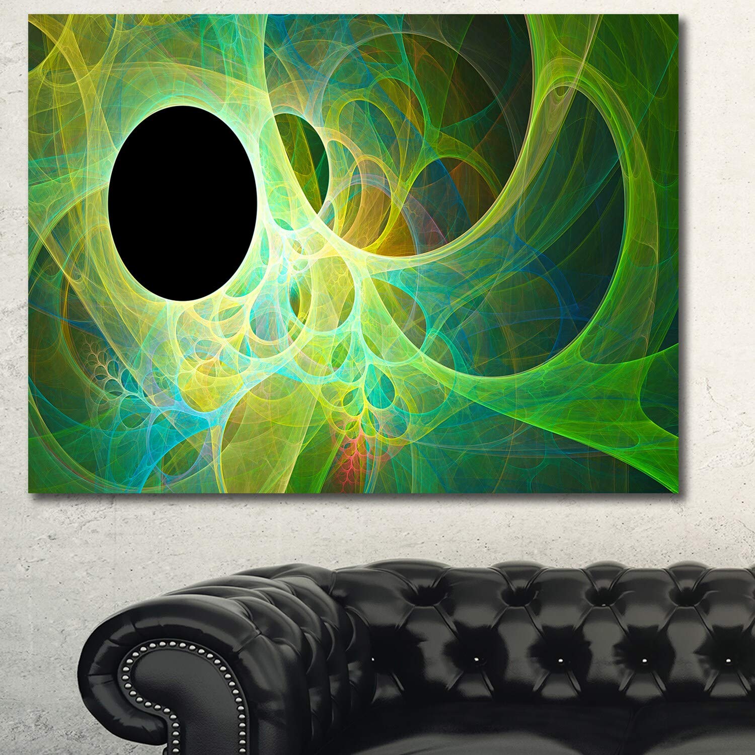 Abstract Wall Art Canvas - DESIGN ART 'Green Fractal Angel Wings' Painting 40x30 Inches, Modern Home Decor for Living Room, Bedroom & Office