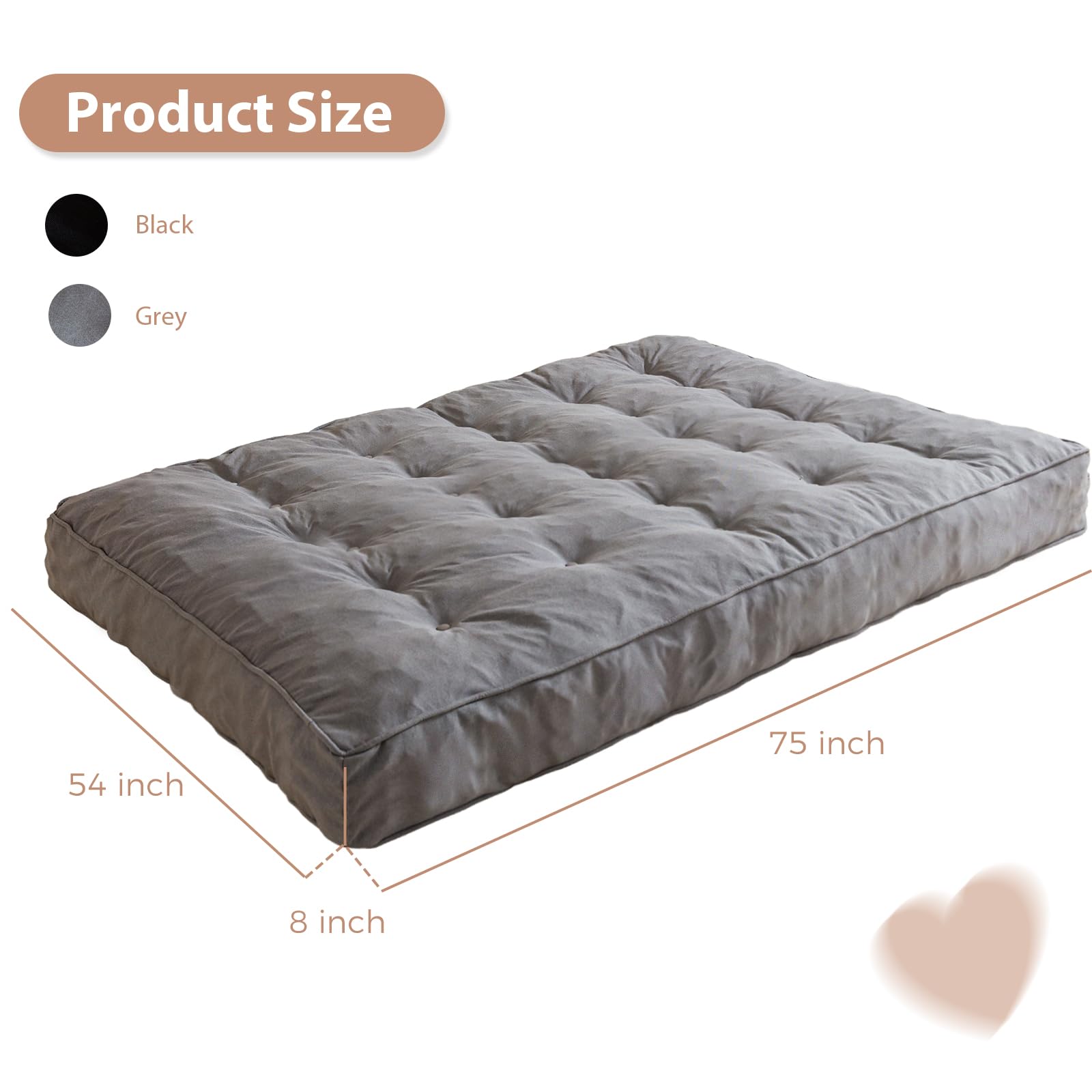 MAXYOYO 8-Inch Thick Futon Sofa Couch Bed - Premium Linen Tufted Futon Mattress for Adults (Mattress Only) in Grey | Perfect for Small Spaces, Guest Rooms & Dorm Rooms