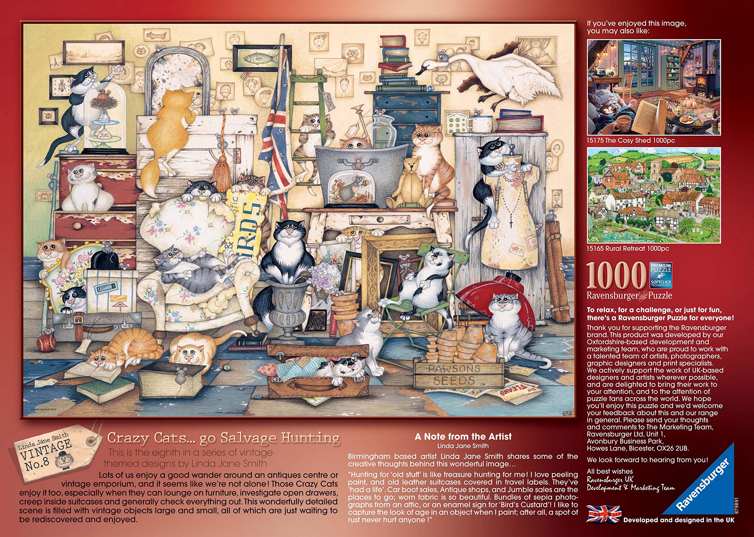 Ravensburger Crazy Cats Vintage No.8 Go Salvage Hunting 1000-Piece Jigsaw Puzzle for Adults & Kids Ages 12+ - Perfect for Family Game Nights & Stress Relief