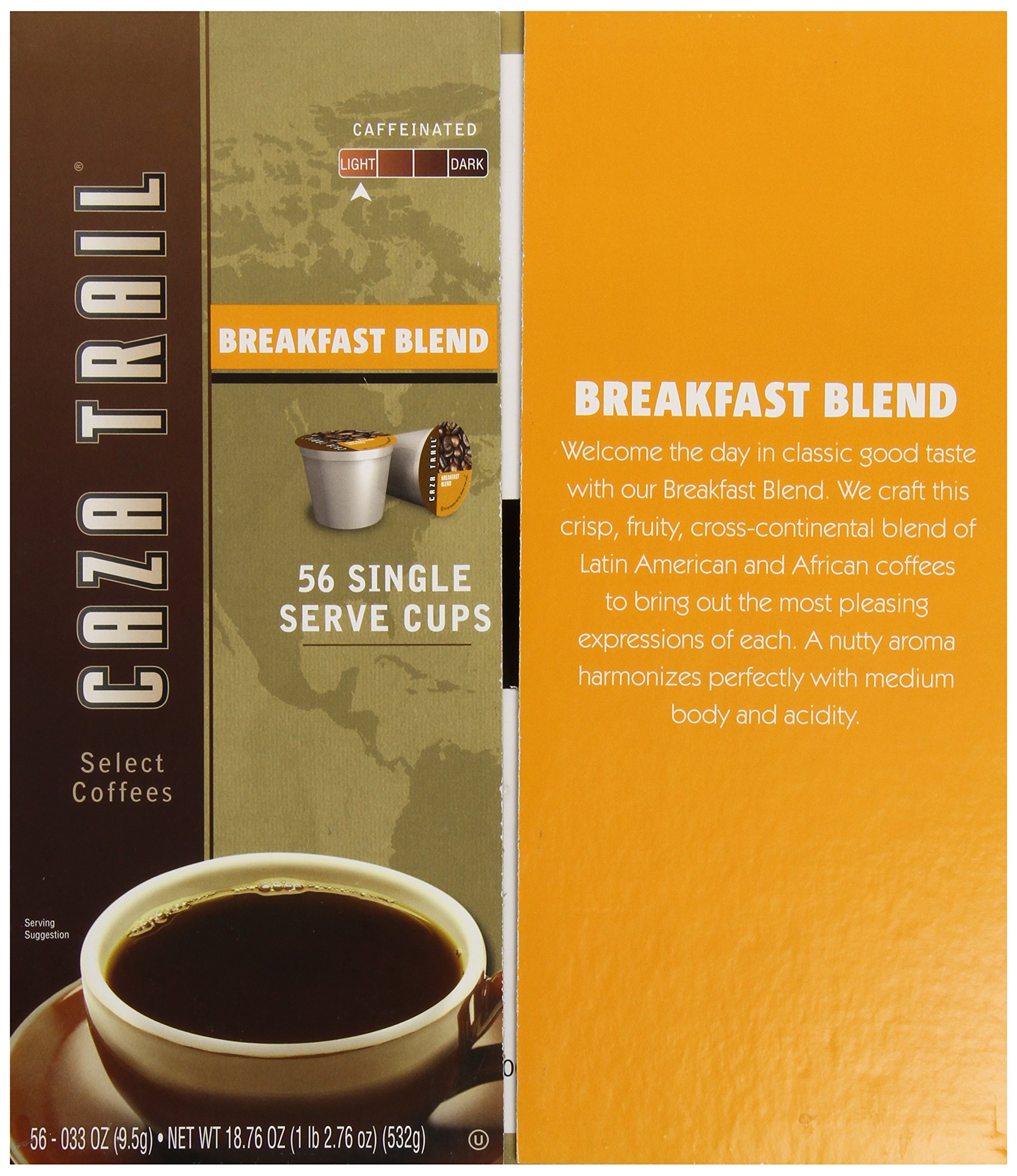 Caza Trail Coffee - Breakfast Blend, 56 Single Serve Cups (K-Cup Compatible) - Perfect for Morning Brews, Office Use & Quick Coffee Fix