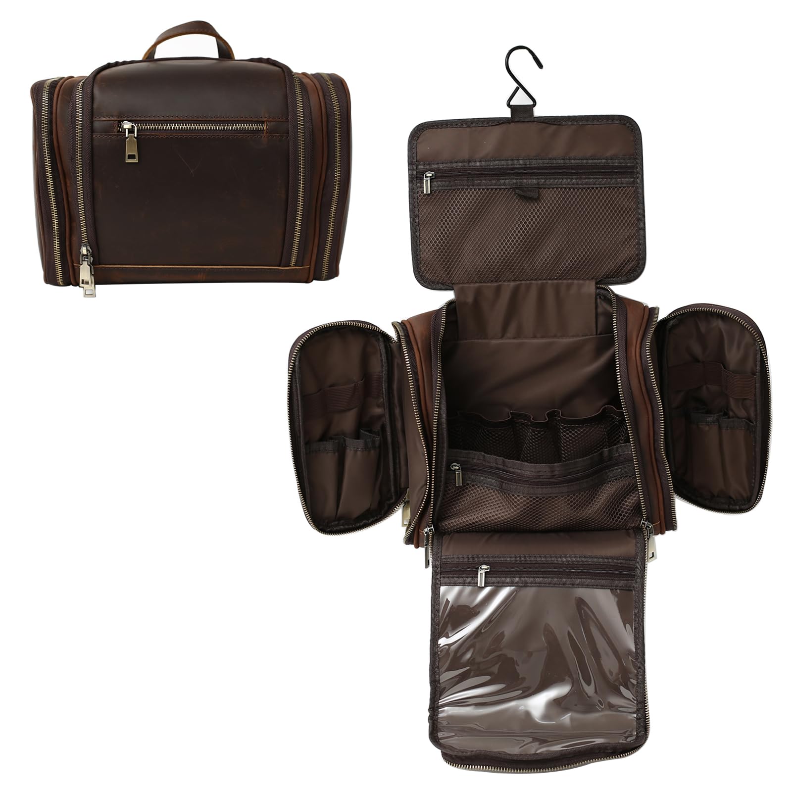 Premium Genuine Leather Hanging Toiletry Bag for Men & Women - Personalized Travel Shaving & Dopp Kit Organizer - Best Man Gift & Wedding Present (Coffee Brown) - Ideal for Business Trips, Camping & Vacation Essentials