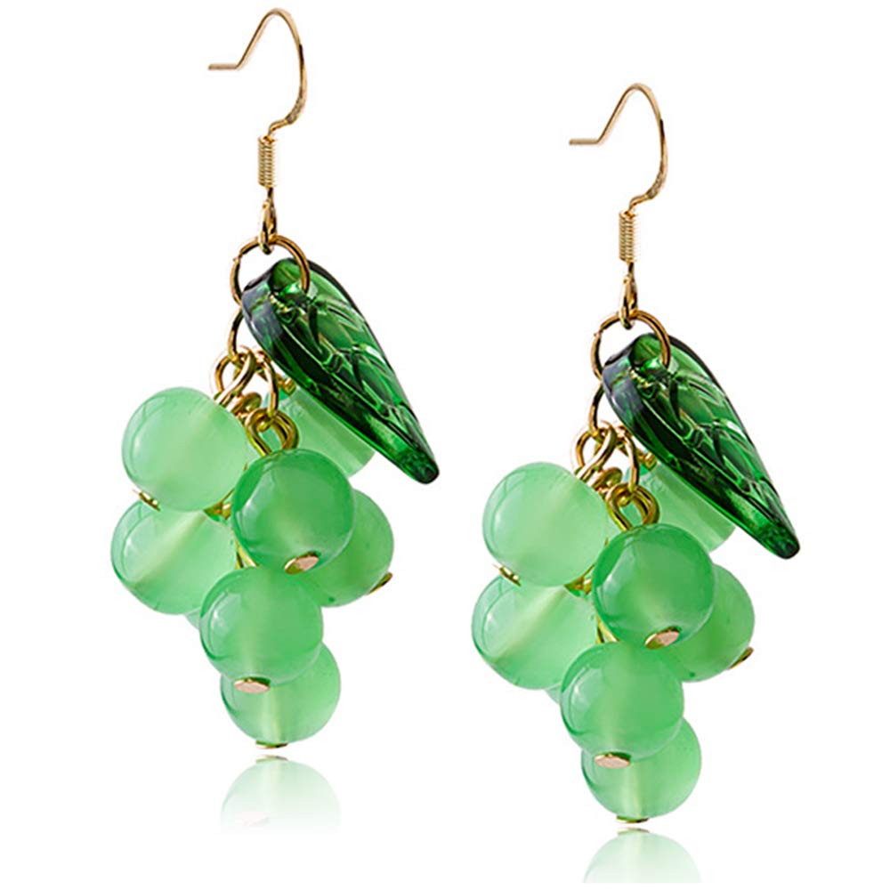 Sparkly Crystal Grape Drop Earrings with Green Leaf - Unique Cute Fruit Dangle Jewelry for Women & Girls | Perfect Gift for Parties, Weddings & Everyday Wear