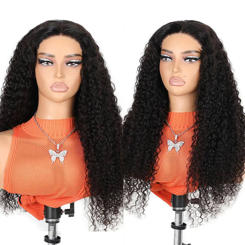 Eullair Kinky Curly Human Hair Wig - Glueless 6x4 & 5x5 Lace Front Wig with Pre-Cut Lace | Beginner Friendly | 30s Quick Install | Natural Black | Perfect for Daily Wear, Cosplay & Special Occasions