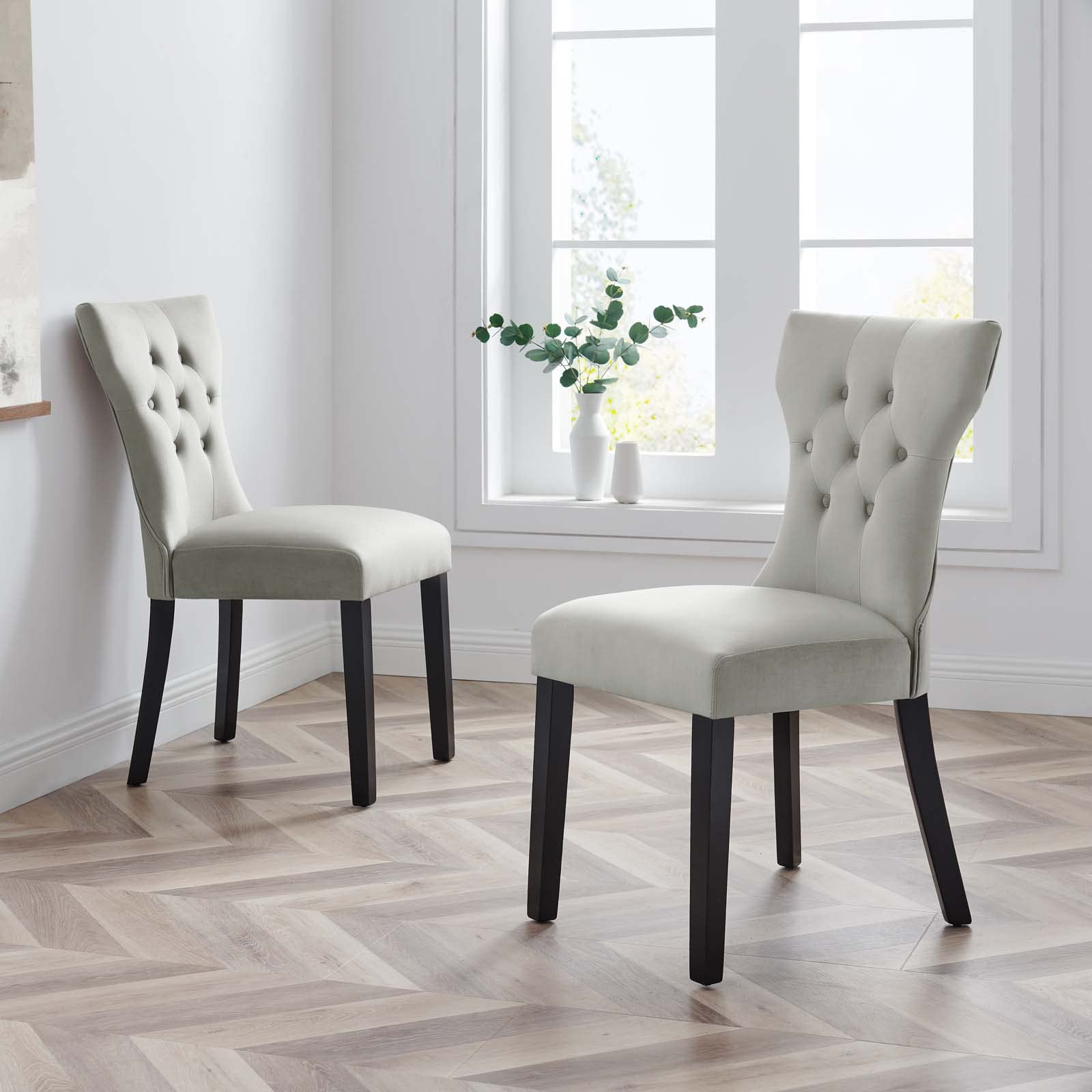 Modway EEI-5014-LGR Silhouette Performance Velvet Dining Chairs - Set of 2, Light Gray - Modern Velvet Upholstered Side Chairs for Dining Room, Kitchen, Restaurant & Office - Comfortable & Stylish Seating Solution