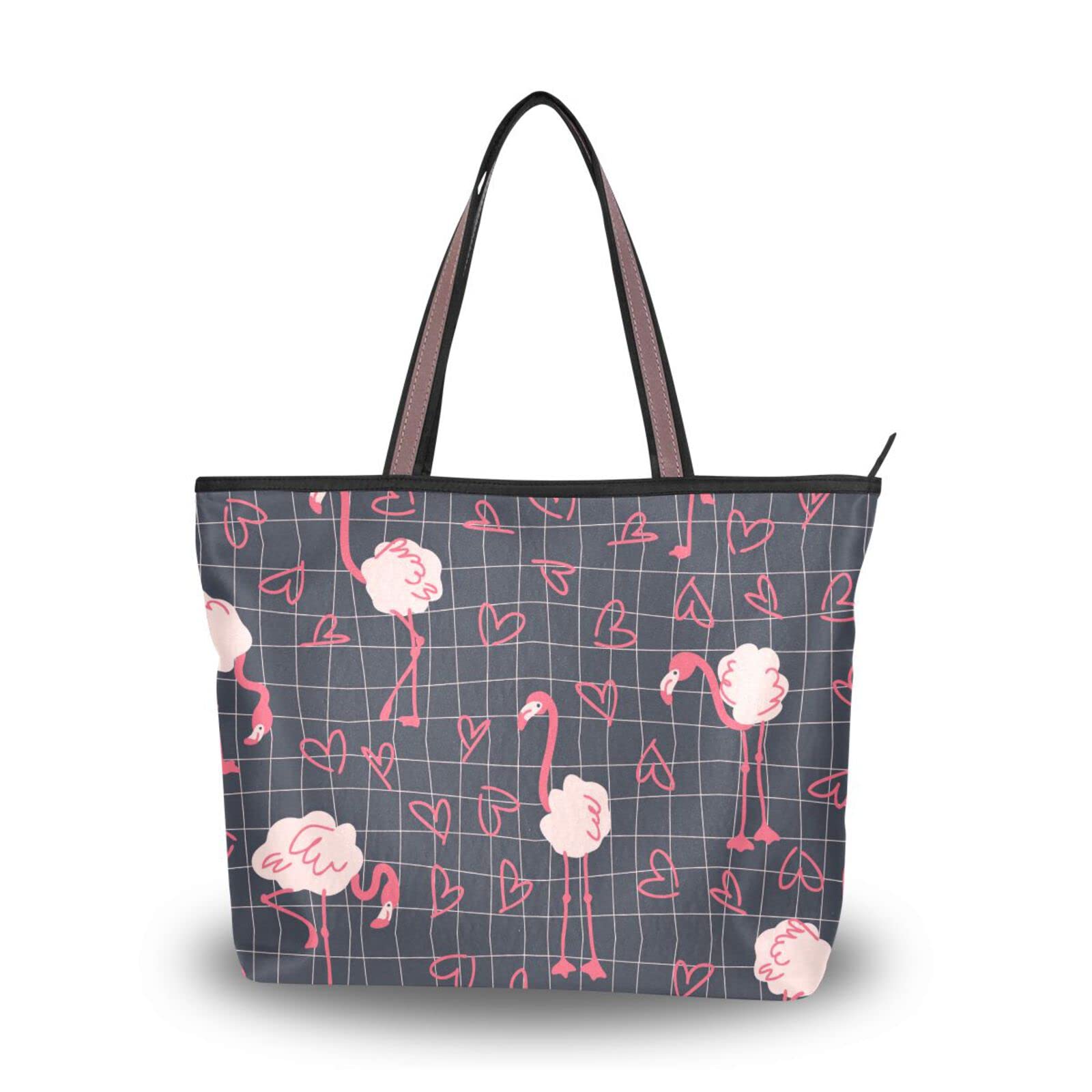 Flamingo Trippy Grid Tote Bag - Large Capacity Zipper Purse for Women | Daily Use & Shopping