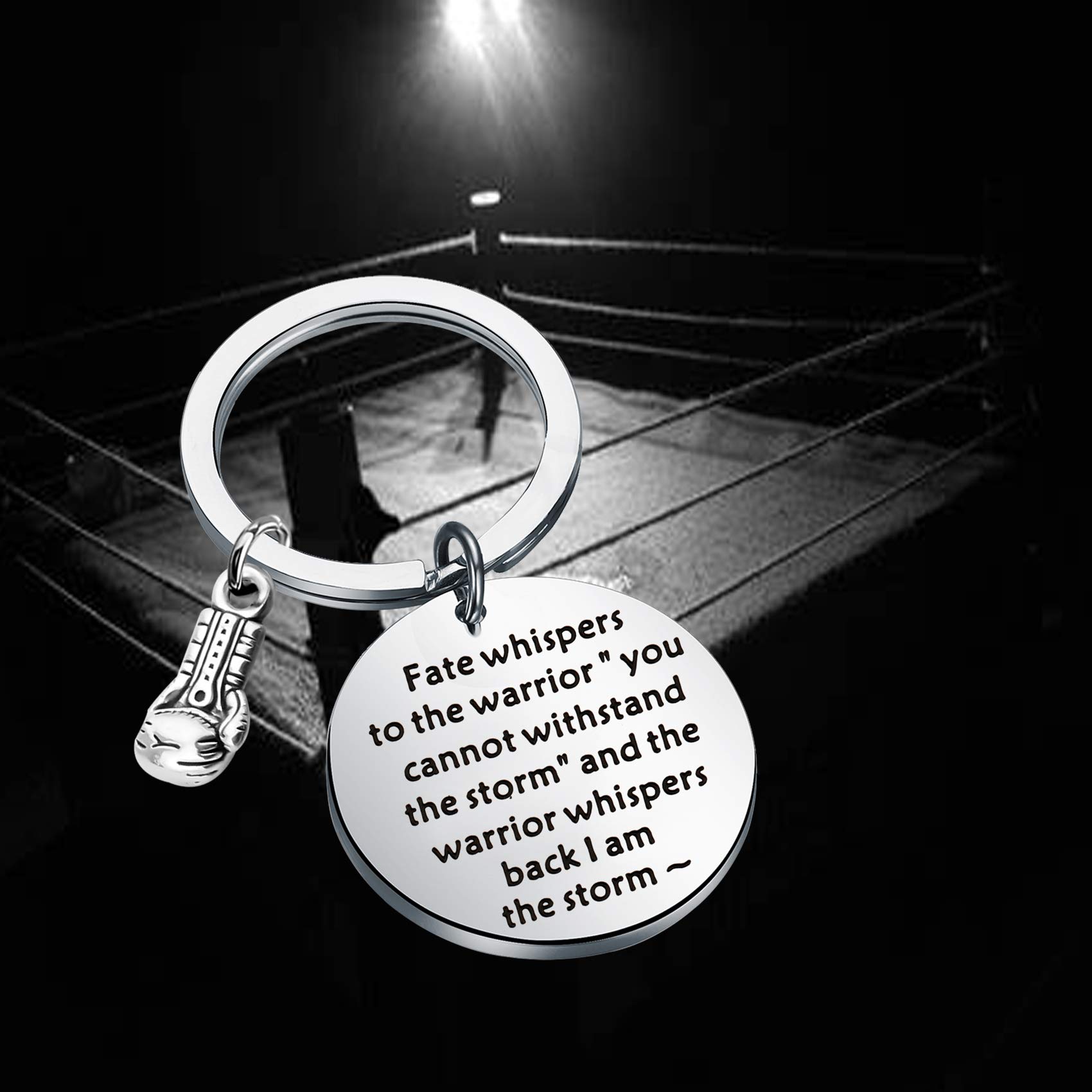 BEKECH Boxing Glove Keychain - Unique Gift for Boxers & Fighters - 'Fate Whispers to The Warrior' Inspirational Keyring - Perfect for Boxing Enthusiasts, Coaches & MMA Fans - Great for Gyms, Training & Motivational Gifts