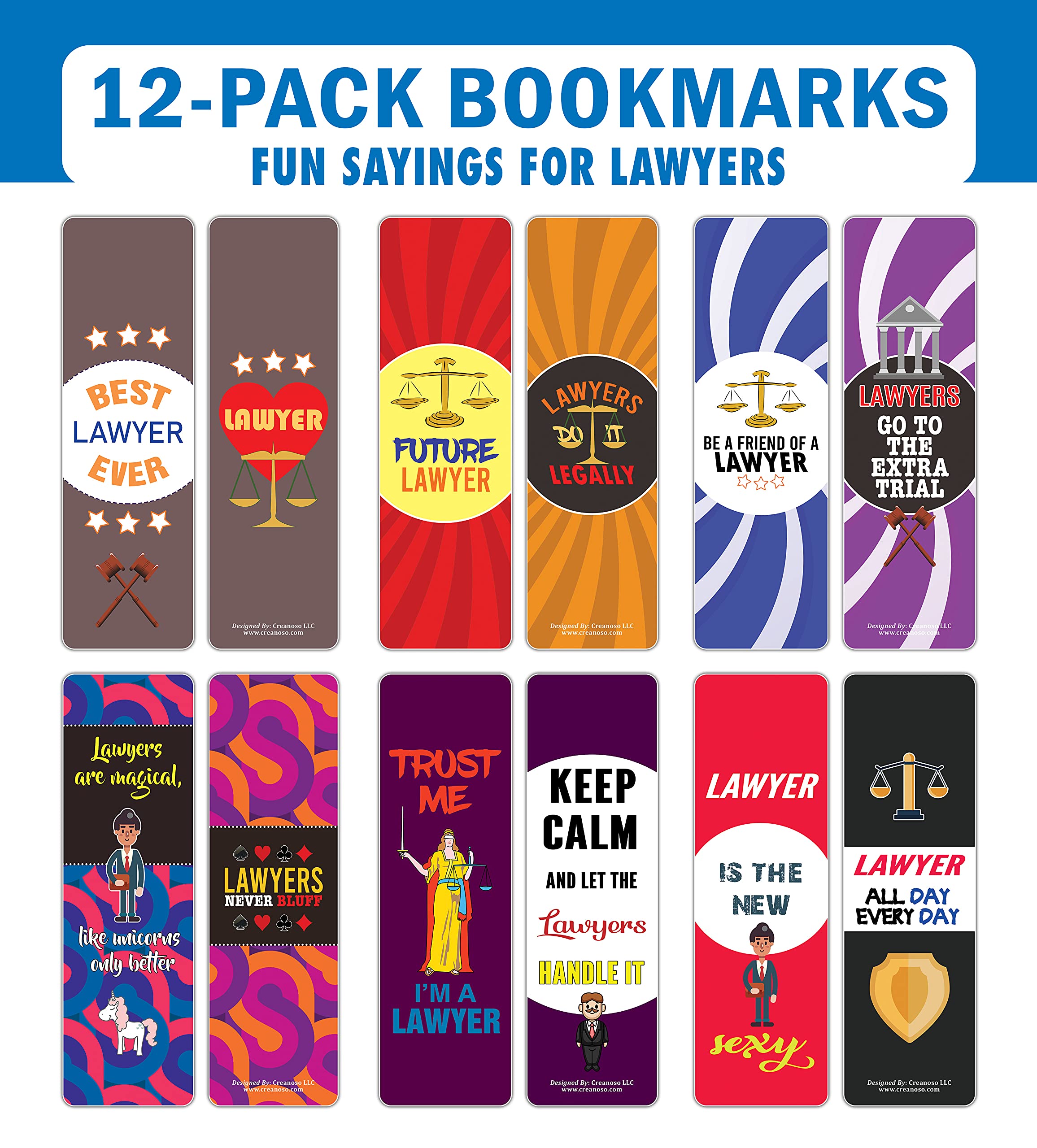 Creanoso I am a Lawyer Bookmarks (12-Piece Set) - Inspirational Lawyer Gifts for Book Lovers - Motivational Bookmark Cards for Attorneys & Law Students - Perfect for Office, Graduation & Birthday Presents