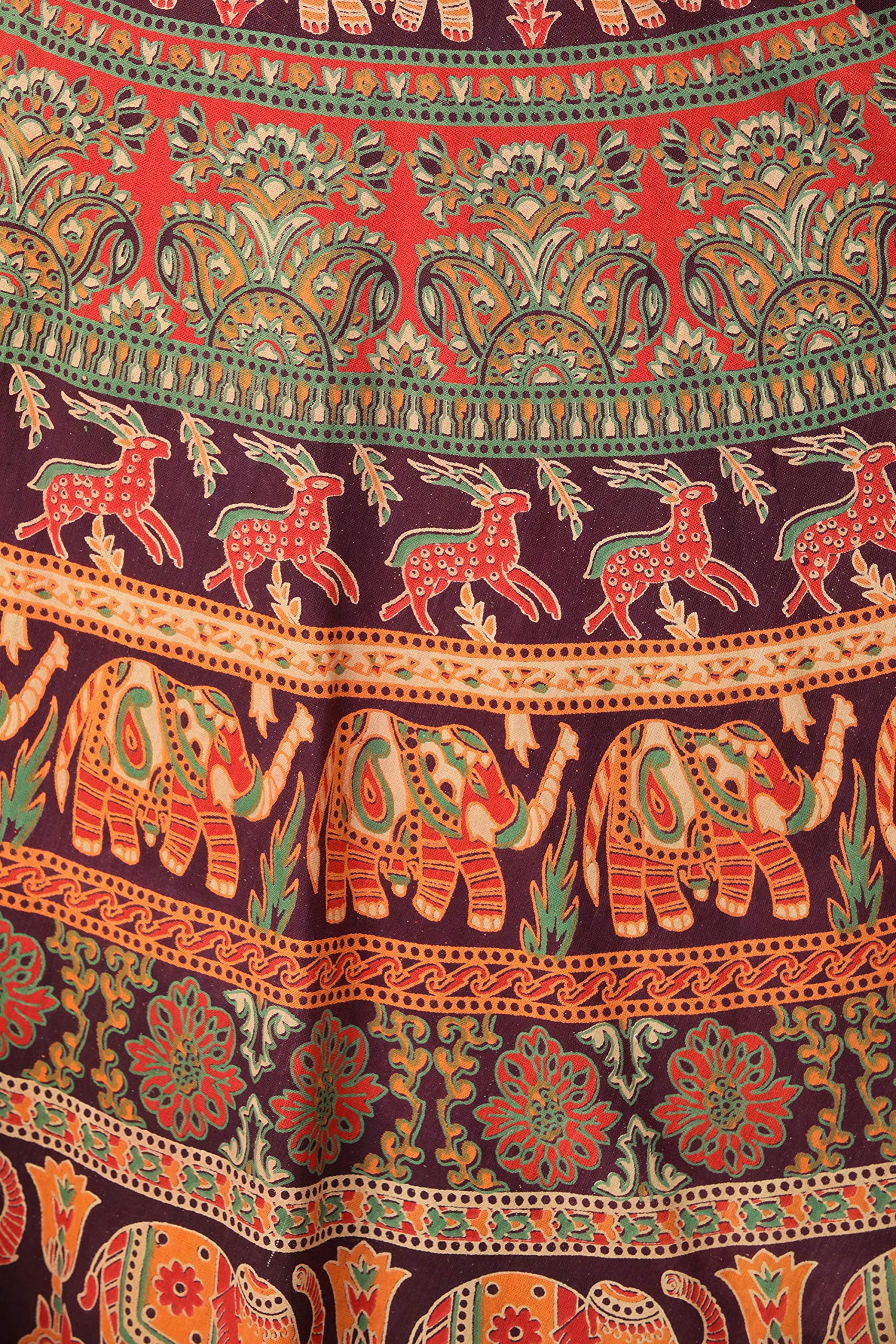 Elegant Wrap-Around Long Skirt with Exotic Elephant & Deer Print - Boho Chic Maxi Skirt for Women, Perfect for Beach Vacations, Music Festivals and Summer Outfits