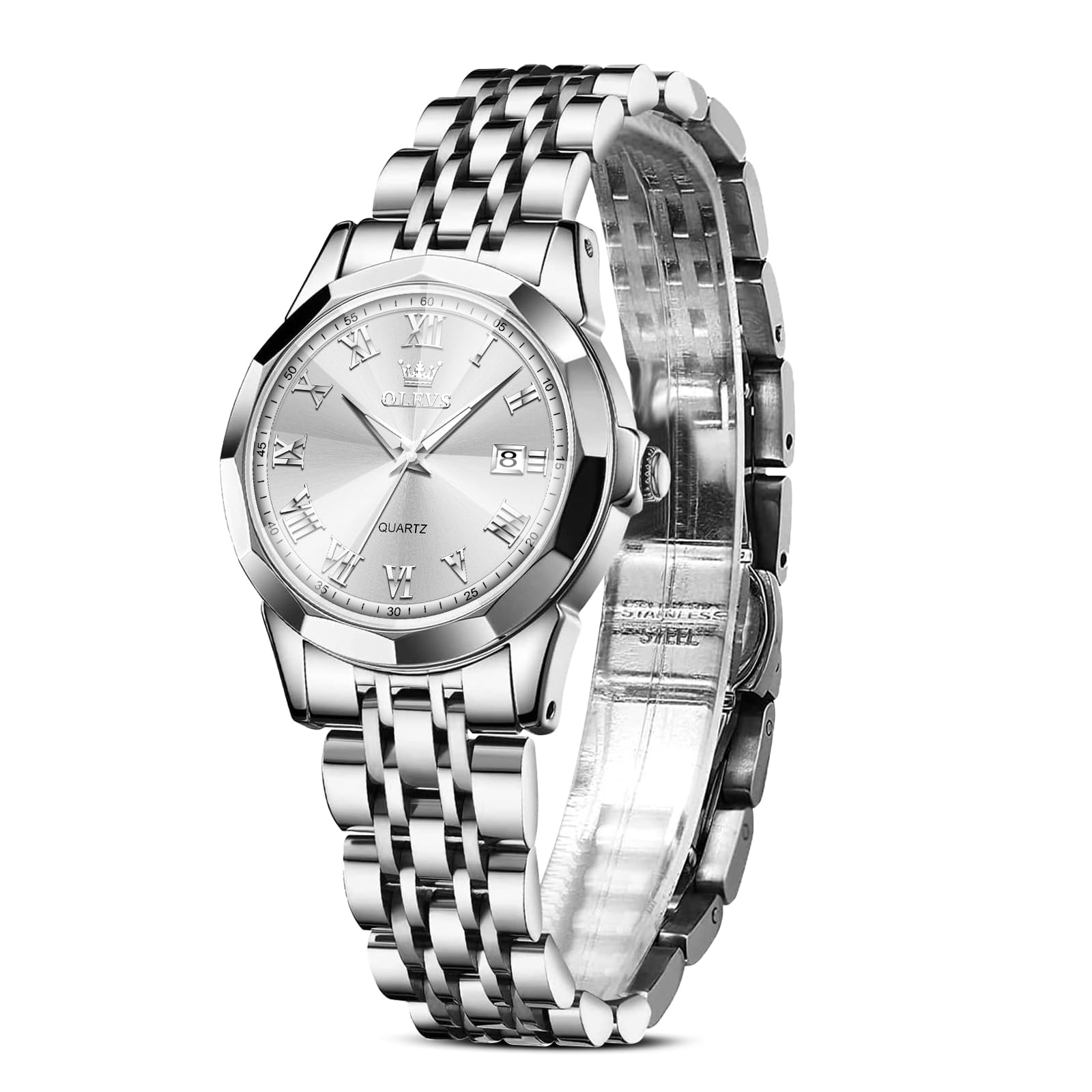 OLEVS Women's Diamond Watch - Silver Gold Two Tone, Waterproof, for Work & Party