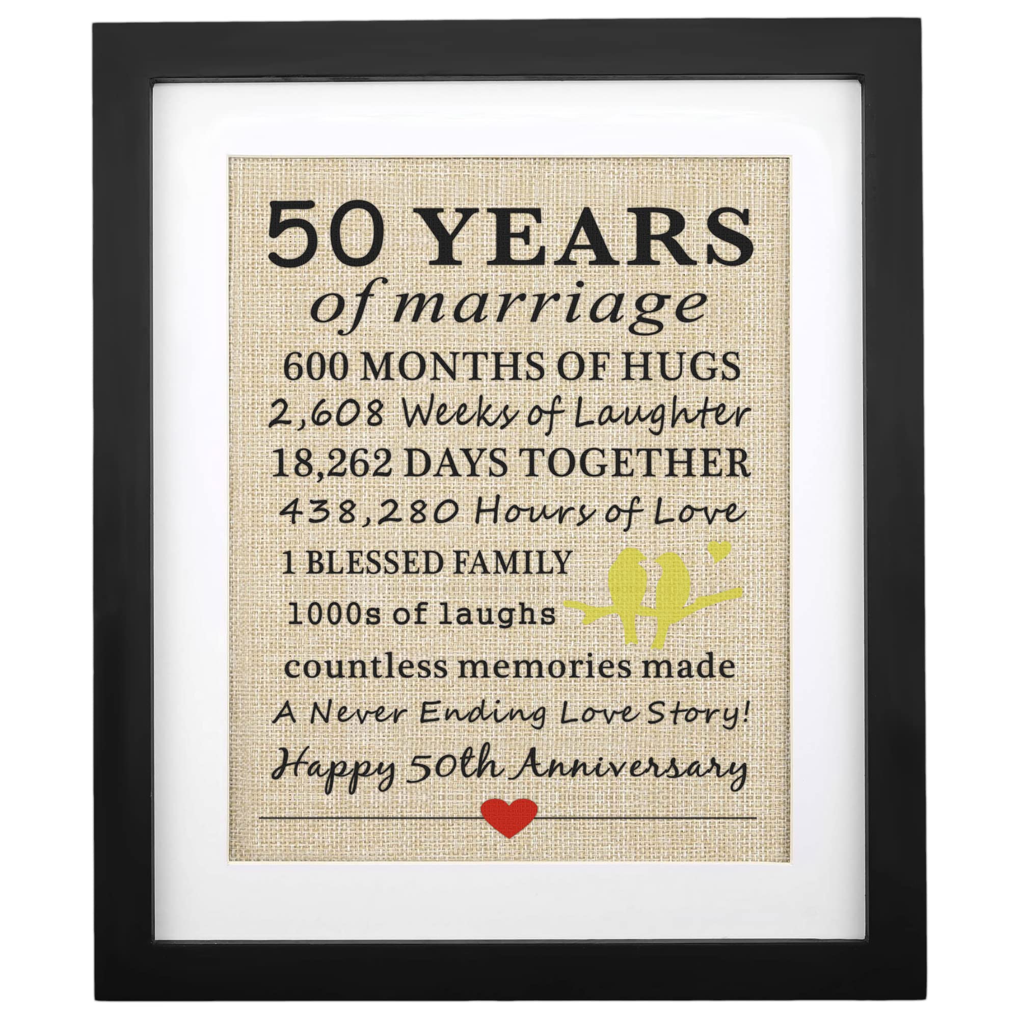Corfara Framed 50th Wedding Anniversary Burlap Print - Golden Anniversary Gift for Parents & Grandparents - Romantic Couples Wall Decor for 50 Years of Marriage Celebration - Perfect for Home, Office or Party Decoration