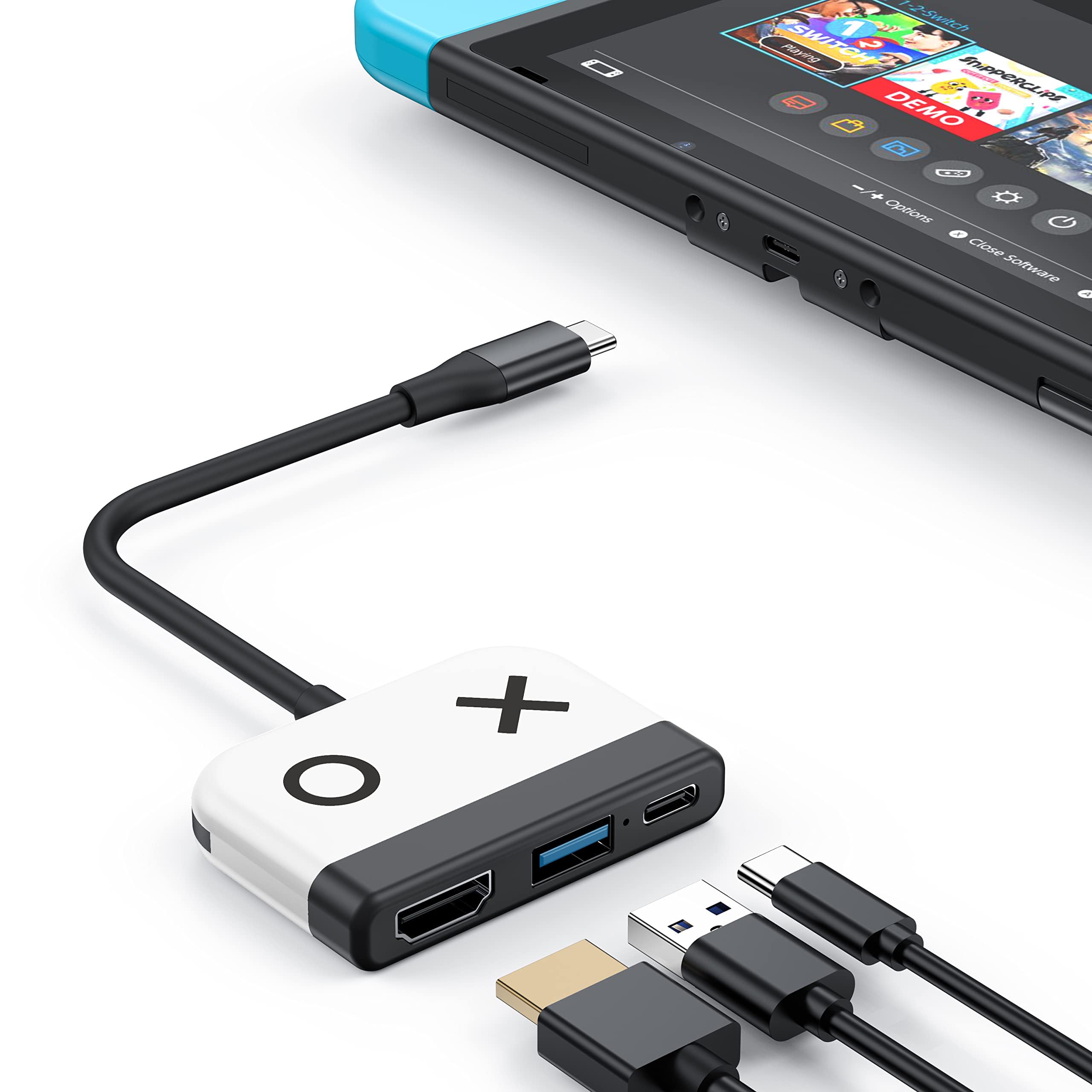 RREAKA 3-in-1 TV Adapter for Nintendo Switch OLED - 4K HDMI, USB 3.0 Port, 100W Type-C Charging - Portable Docking Station for Travel - Compatible with Samsung Dex S24 & MacBook - Perfect for Gaming on TV, Office Work & Travel Entertainment