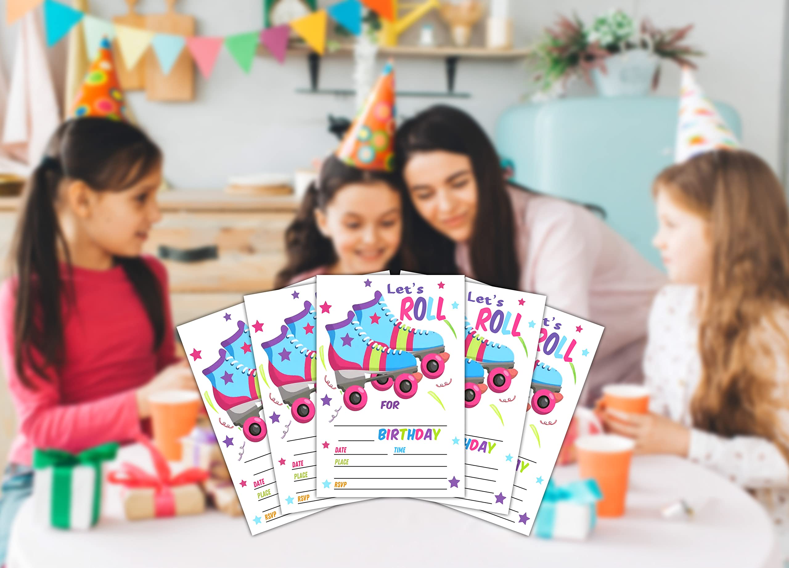 Lesixur Personalized Birthday Party Invitation Cards for Kids - 20 Ice Skating & Roller Skate Themed Cards with Envelopes - Perfect for Girls, Boys & Teens Birthday Celebrations - Great for School Events, Birthday Parties & Special Occasions