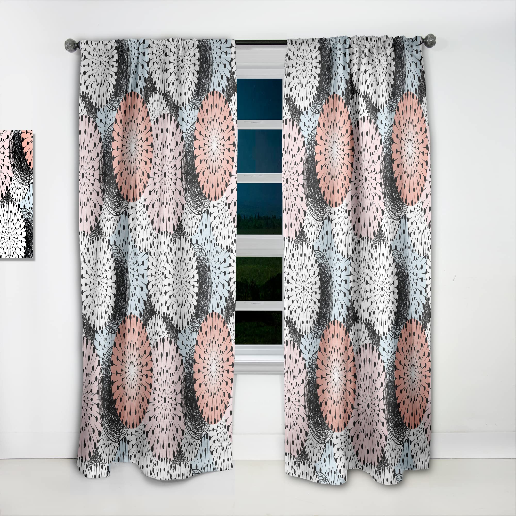 DesignQ Retro Abstract Floral Print Thermal Insulated Curtains - Single Panel 52x120 Inches - Blackout Drapes for Bedroom & Living Room - Perfect for Home Decor & Light Control