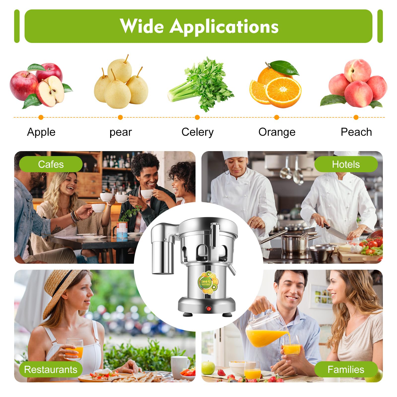 Commercial Juice Extractor 110V - Heavy Duty Centrifugal Juicer Machine for Fruits & Vegetables - Stainless Steel Electric Juice Maker with 80-100 kg/hr Output - Perfect for Restaurants, Juice Bars & Healthy Home Kitchens