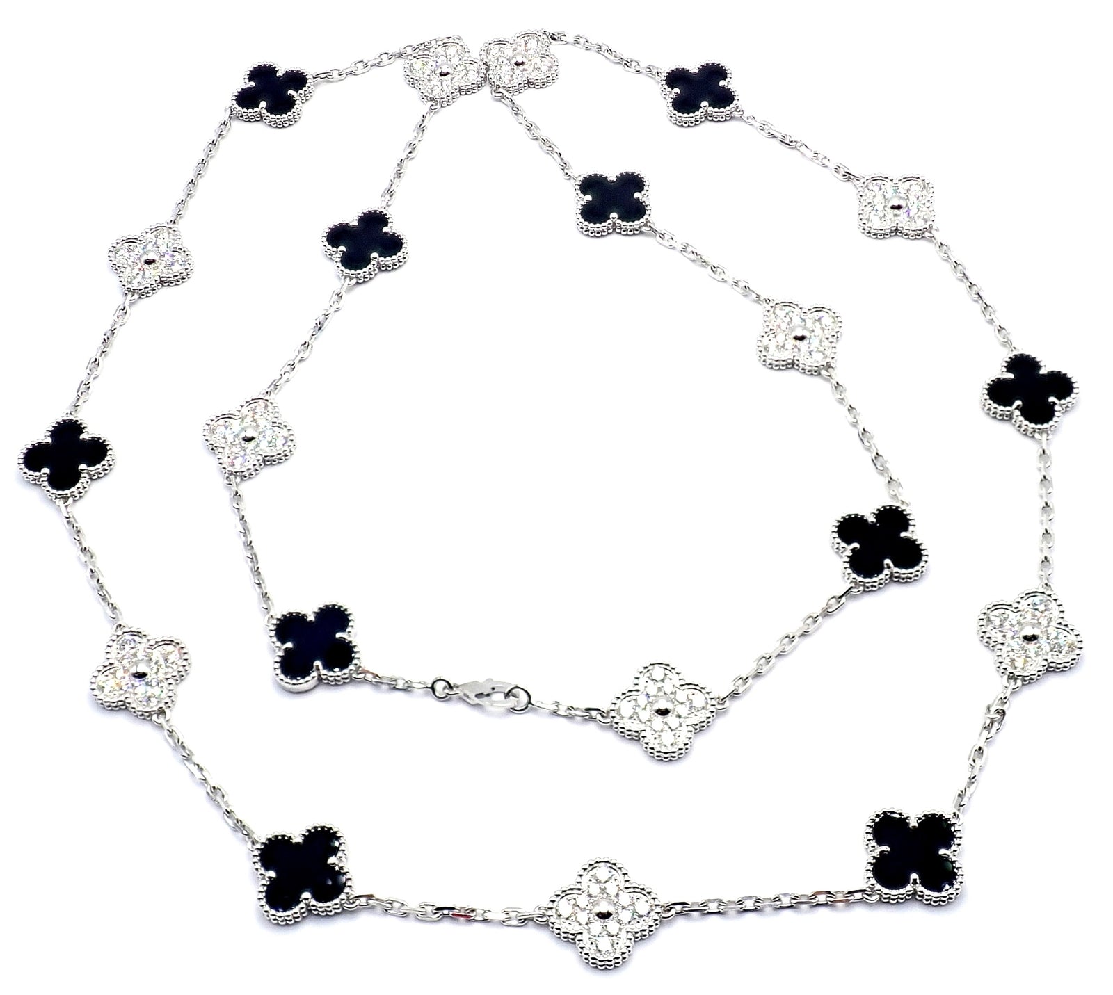 Van Cleef & Arpels 18k Gold 20 Motif Vintage Alhambra Diamond Onyx Necklace with Certificate - Luxury Jewelry for Women, Perfect for Weddings, Anniversaries & Special Occasions