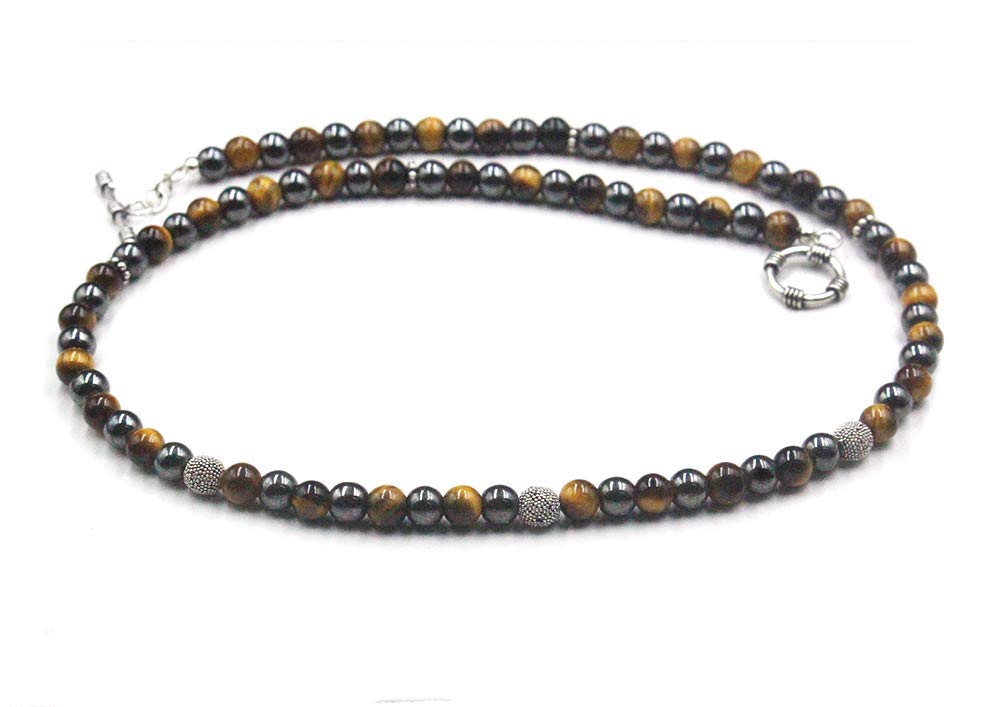 Tiger's Eye and Hematite Beaded Necklace for Men - Premium Healing Stone Jewelry with Natural Gemstones - Perfect for Meditation, Energy Balancing & Spiritual Protection