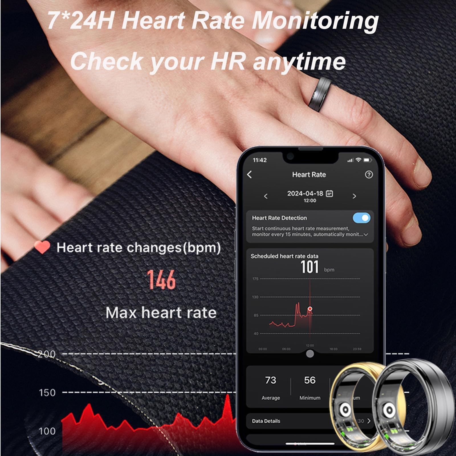 Findtime Smart Ring - Fitness & Health Tracker with Heart Rate Monitor, Sleep Tracking, Blood Oxygen (SpO2) Sensor, Step Counter | 5ATM Waterproof Activity Ring for Men & Women | Perfect for Workouts, Sleep Analysis & Daily Health Monitoring