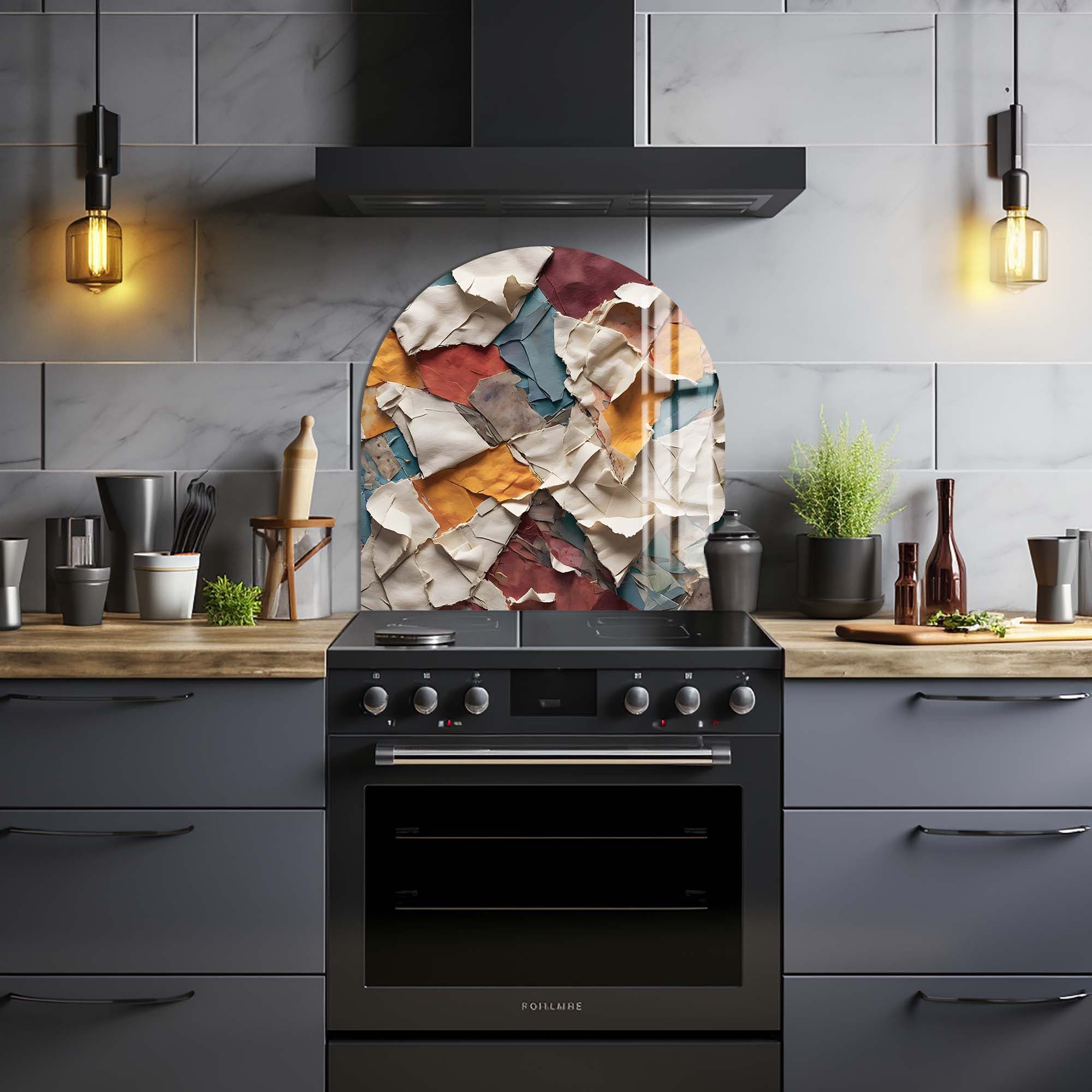 Rustic Collage Glass Splashback - Elegant Kitchen Backsplash for Modern & Farmhouse Style Homes - Perfect for Stovetops, Countertops & DIY Home Decor