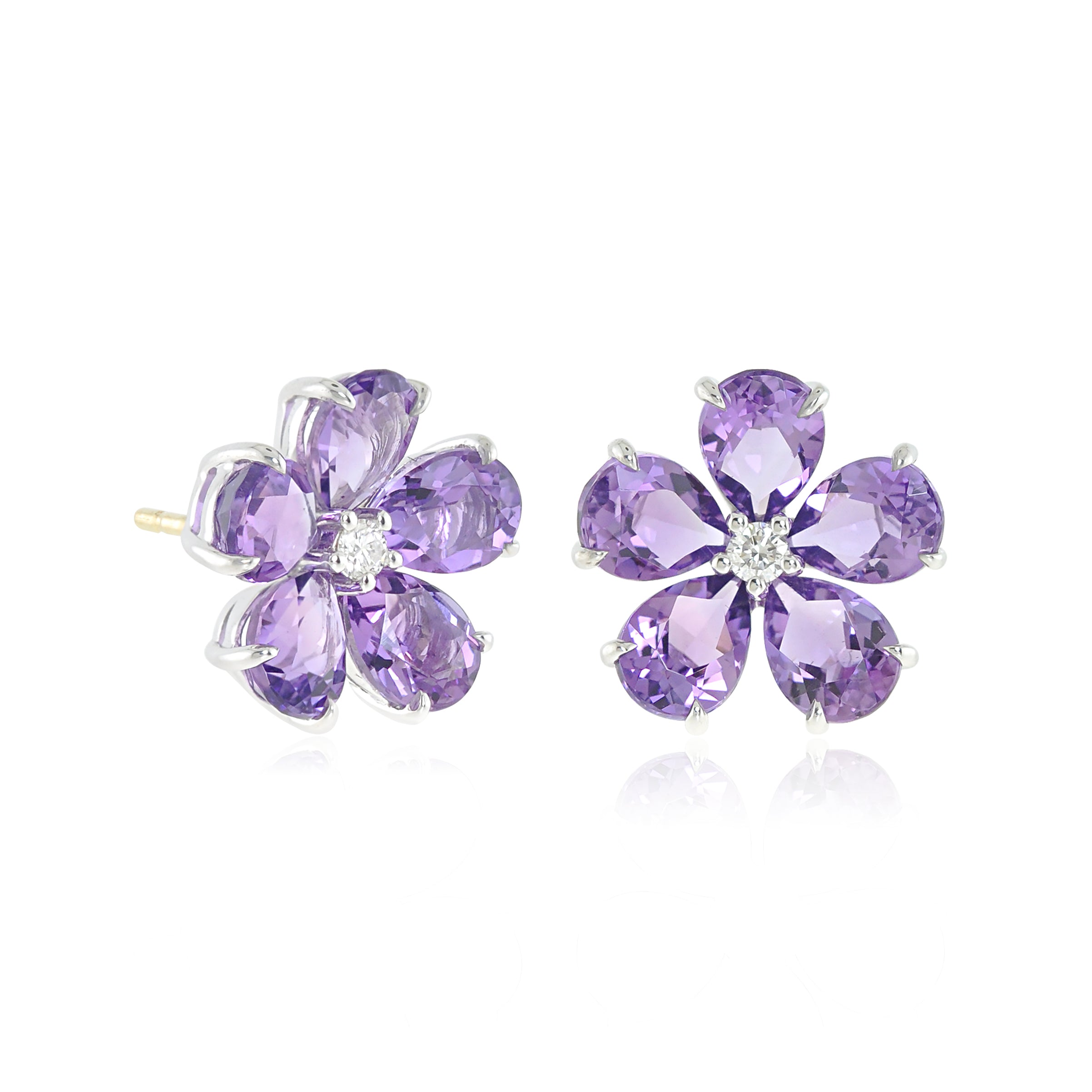 Forget Me Not Earrings - Genuine Amethyst & Diamond Floral Jewelry for Women | Perfect Gift for Anniversary, Birthday & Special Occasions