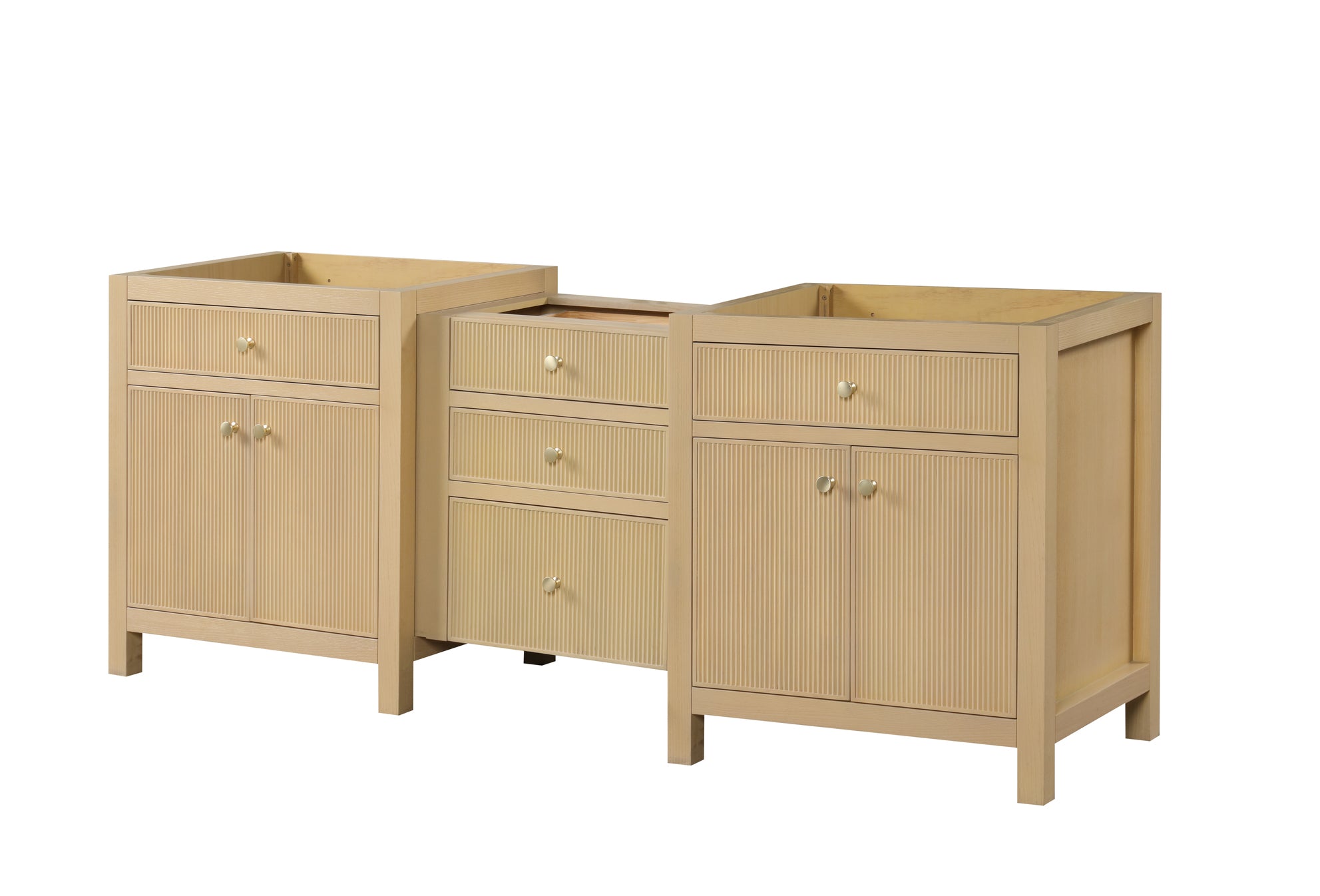 Bristol 84 Inch 3-Drawer Bridge All-Wood Bathroom Vanity in Natural White Ash - Cabinet Only for Modern Home Bathroom Remodel