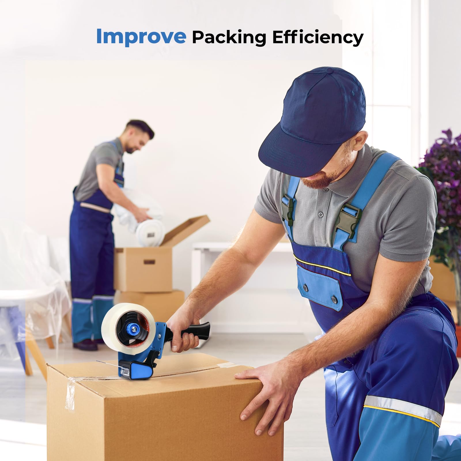 Heavy Duty MUNBYN Packing Tape Dispenser for Shipping, Moving, Carton & Box Sealing - Compatible with 2 Inch & 3 Inch Core Tapes (Blue) | Ideal for Warehouse, Office & Home Packing Needs