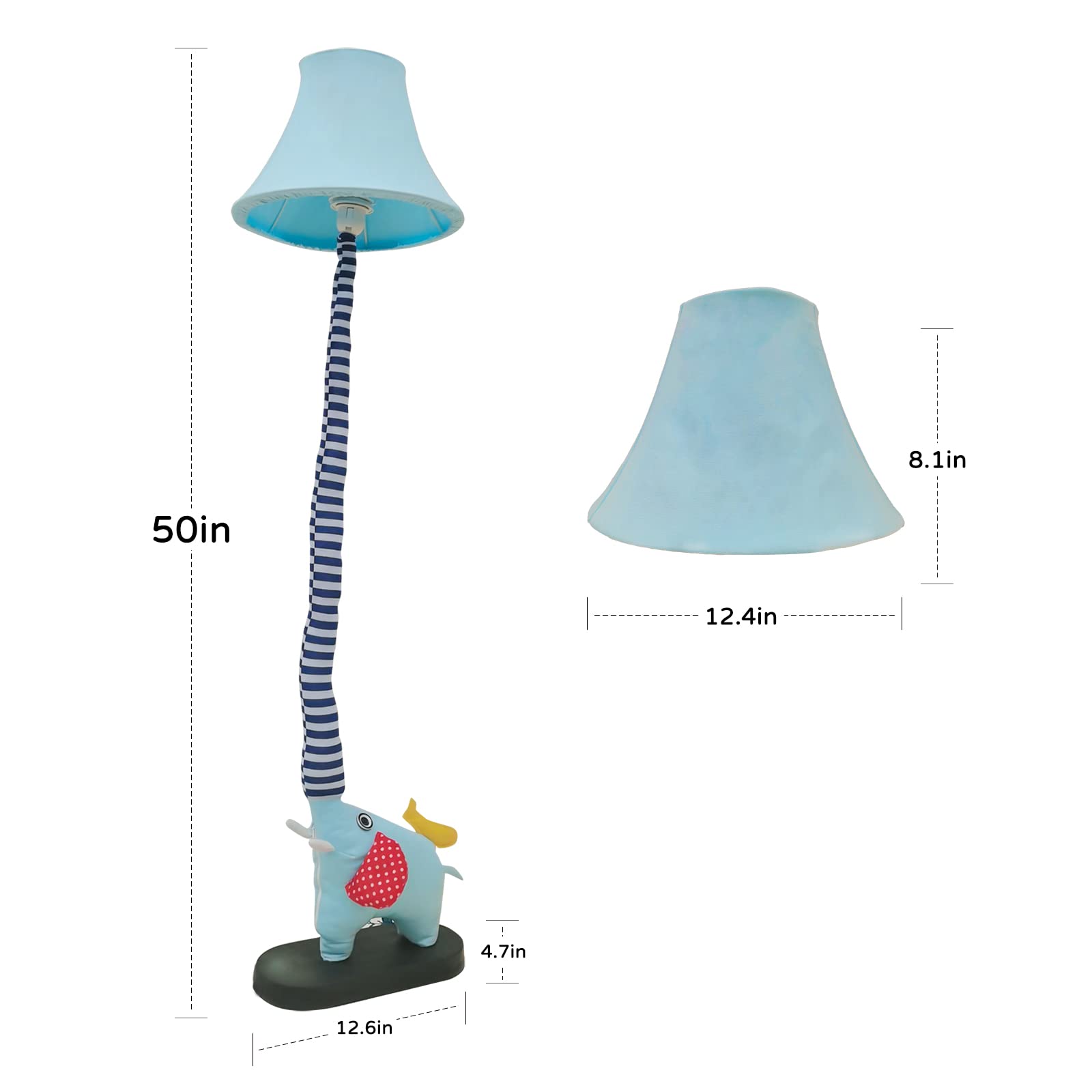 Blue Elephant Creative Design Modern Floor Lamp - 51 Inch Tall Hand-Stitched Standing Lamp for Bedroom & Living Room with E26 LED Bulb | Perfect for Nursery, Kids Room Decor & Cozy Reading Corner