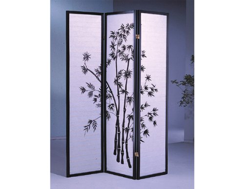 4 Panel Black Bamboo Shoji Room Screen Divider - Japanese Style Folding Partition for Home Office, Living Room & Bedroom Privacy