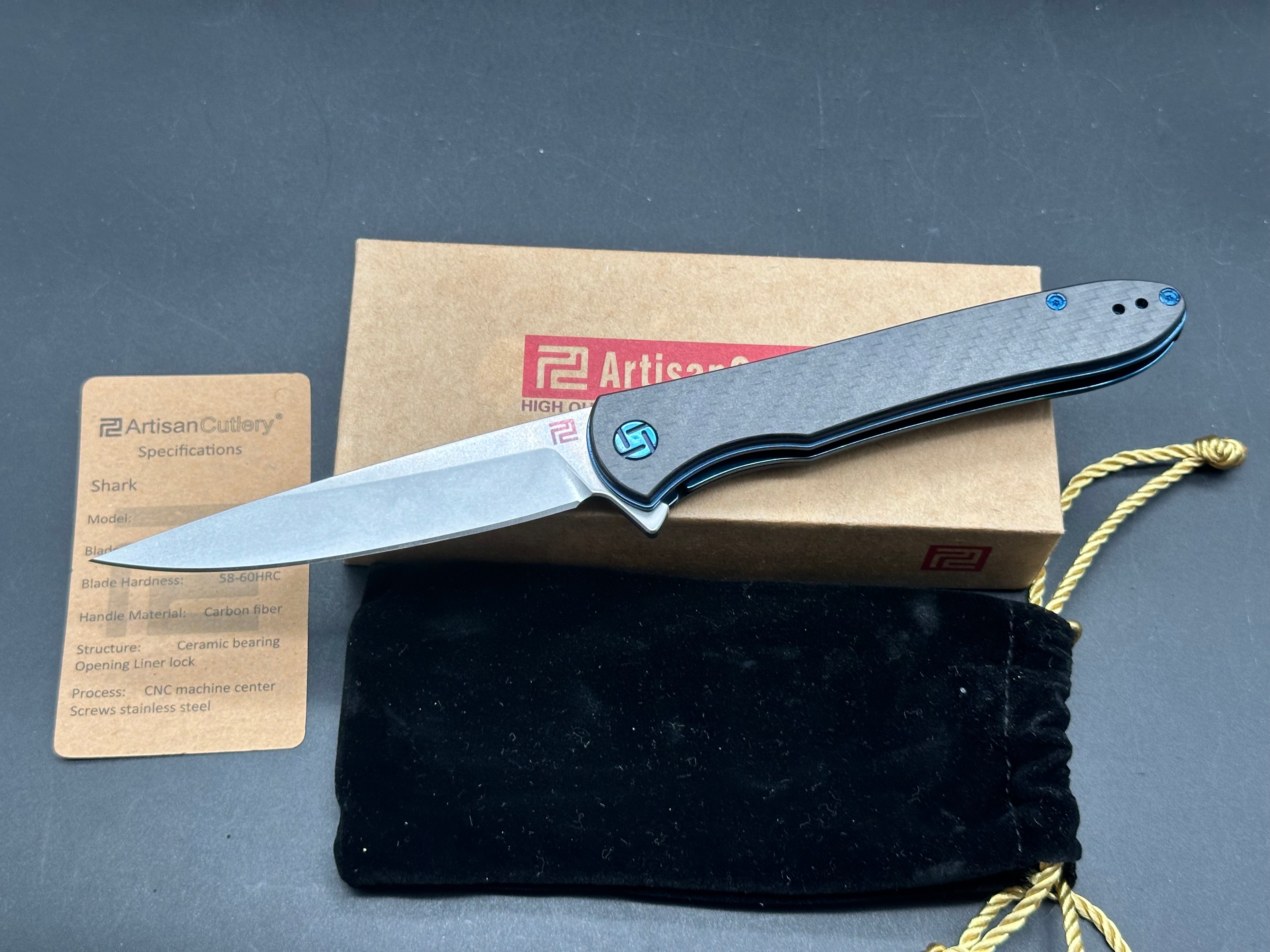 Artisan Cutlery Shark 1707P Folding Knife - Premium S35VN Steel Blade (Upgraded from D2), Carbon Fiber Handle - EDC, Camping, Survival & Outdoor Activities