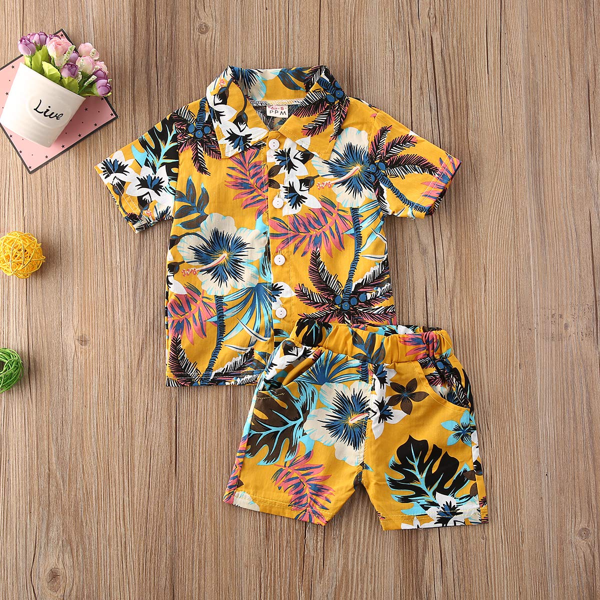 Boys Summer Shorts Set - Floral Shirt & Bermuda Shorts for Toddler Beach Outfits