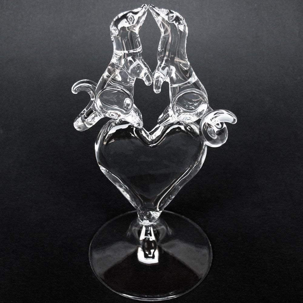 Hand Blown Glass Ferret Crystal Heart Wedding Cake Topper - Elegant Decoration for Weddings, Anniversaries & Special Celebrations