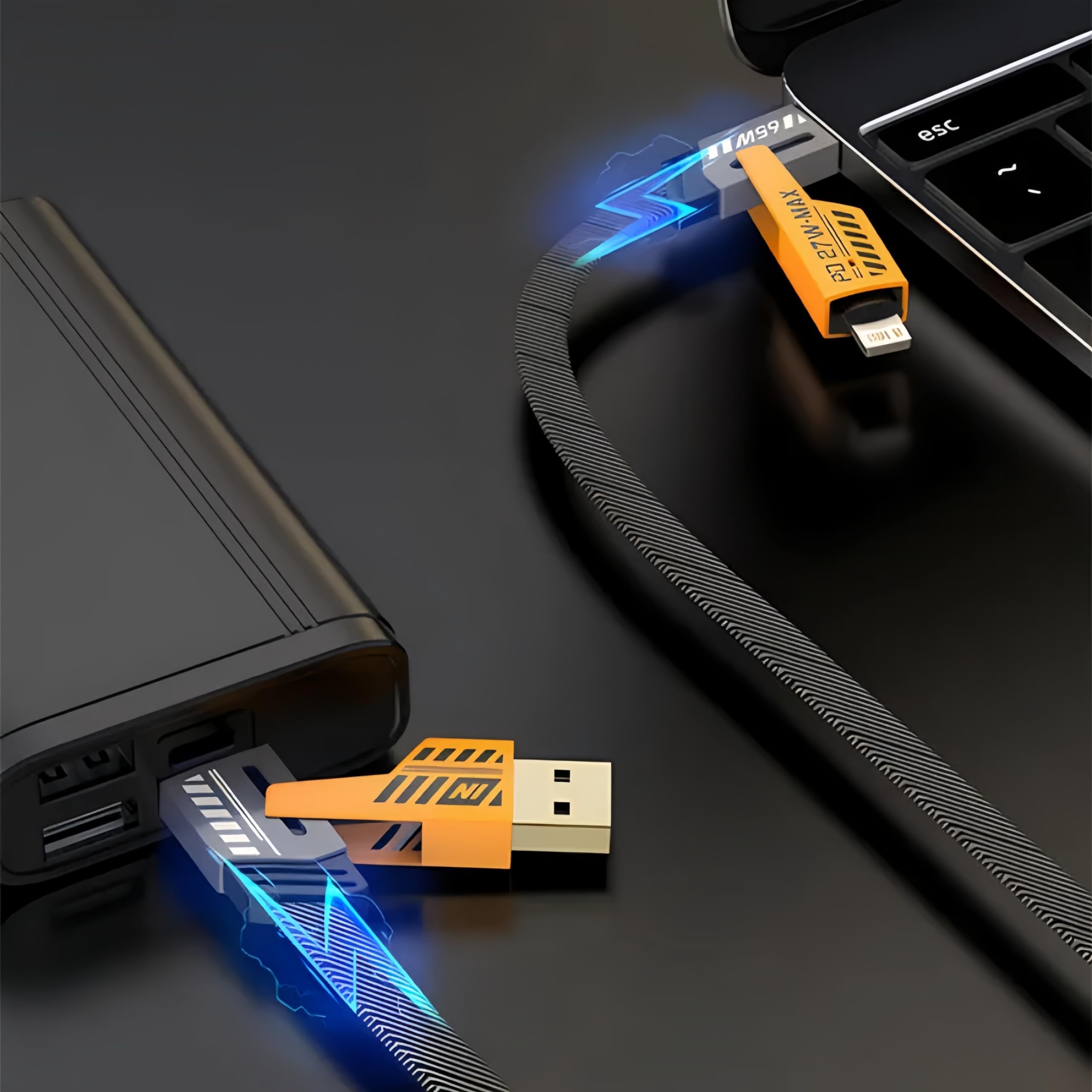 VEN-DENS 4-in-1 Multi Charger Cable - 65W Fast Charging with USB A/C to Lightning & USB C - 120CM Nylon Braided - Compatible with iPhone 16/15/14/13/12 Pro Max, MacBook, Samsung Galaxy - Perfect for Travel, Office & Home Charging Multiple Devices Simultaneously