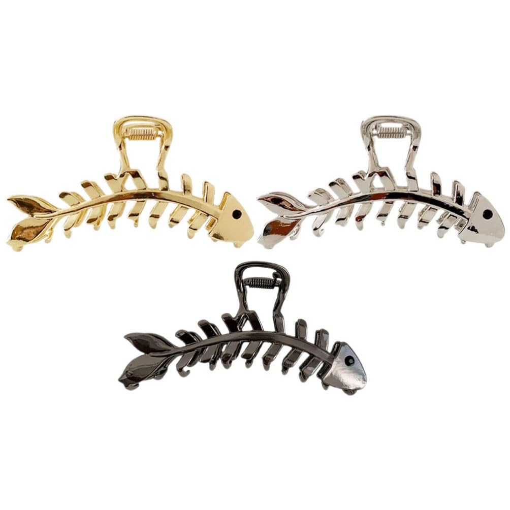 EXCLUZO 3-Pack Metal Fishbone Hair Clips - Large Non-Slip Jaw Clips for Women with Thick or Thin Hair | Perfect for Updos, Ponytails & Everyday Hairstyles