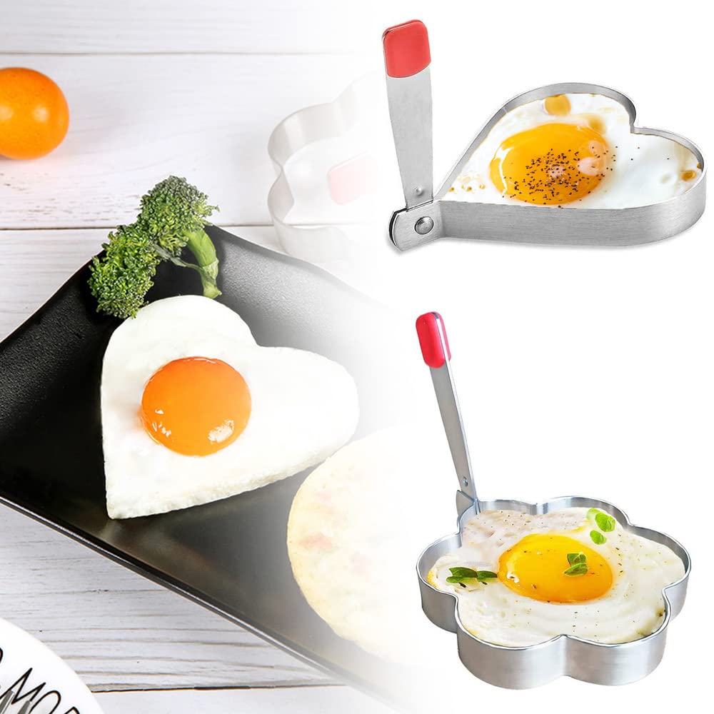 2 Pack Stainless Steel Egg Rings with Heat-Resistant Handle - Non Stick Pancake Mold, Fried Egg Cooking Rings for Perfect Eggs & Pancakes - Ideal for Breakfast, McMuffins, Sandwiches & More