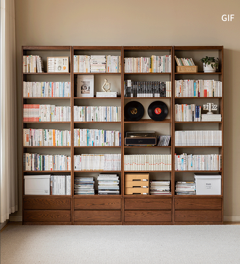 Solid Oak Wood Bookshelf - Floor Standing Bookcase with Wall Storage - Perfect for Home Office, Living Room & Library Organization