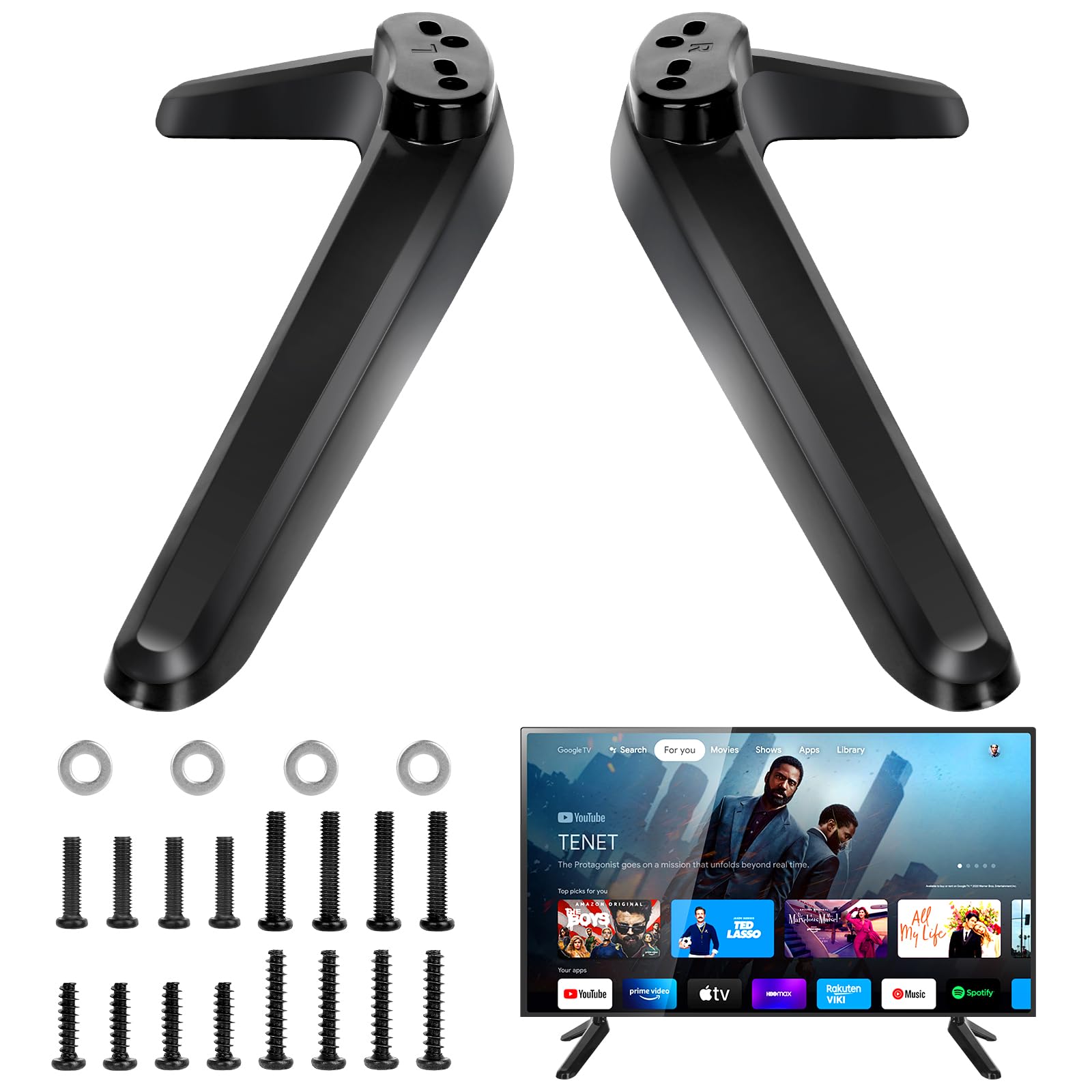 Foreverup Universal TV Stand Base Legs - Replacement Pedestal Feet for Most 32 40 49 50 55 Inch TCL ROKU TVs - Non-Slip Design with Screws Included - Quick Assembly - Perfect for Living Room, Bedroom or Home Theater Setup