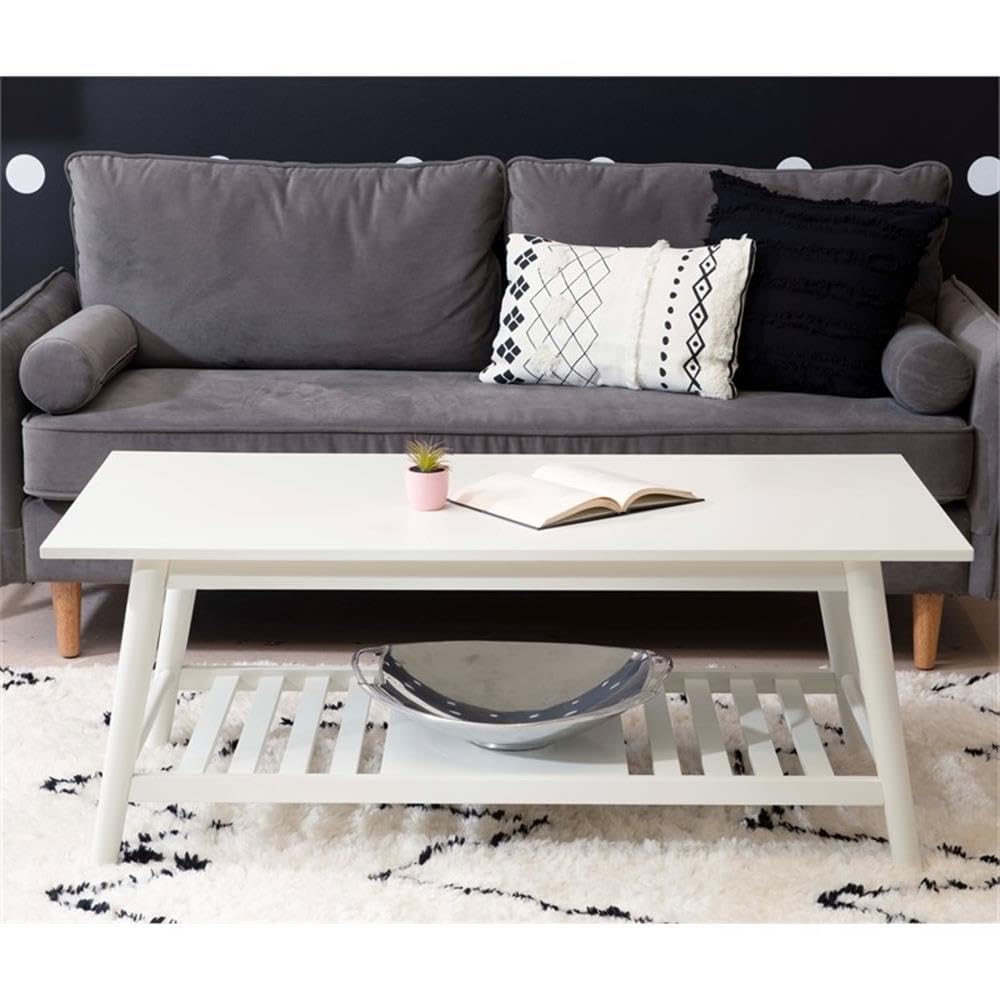 White Linon Samantha Wood Coffee Table - Stylish Living Room Centerpiece for Home Decor & Entertainment