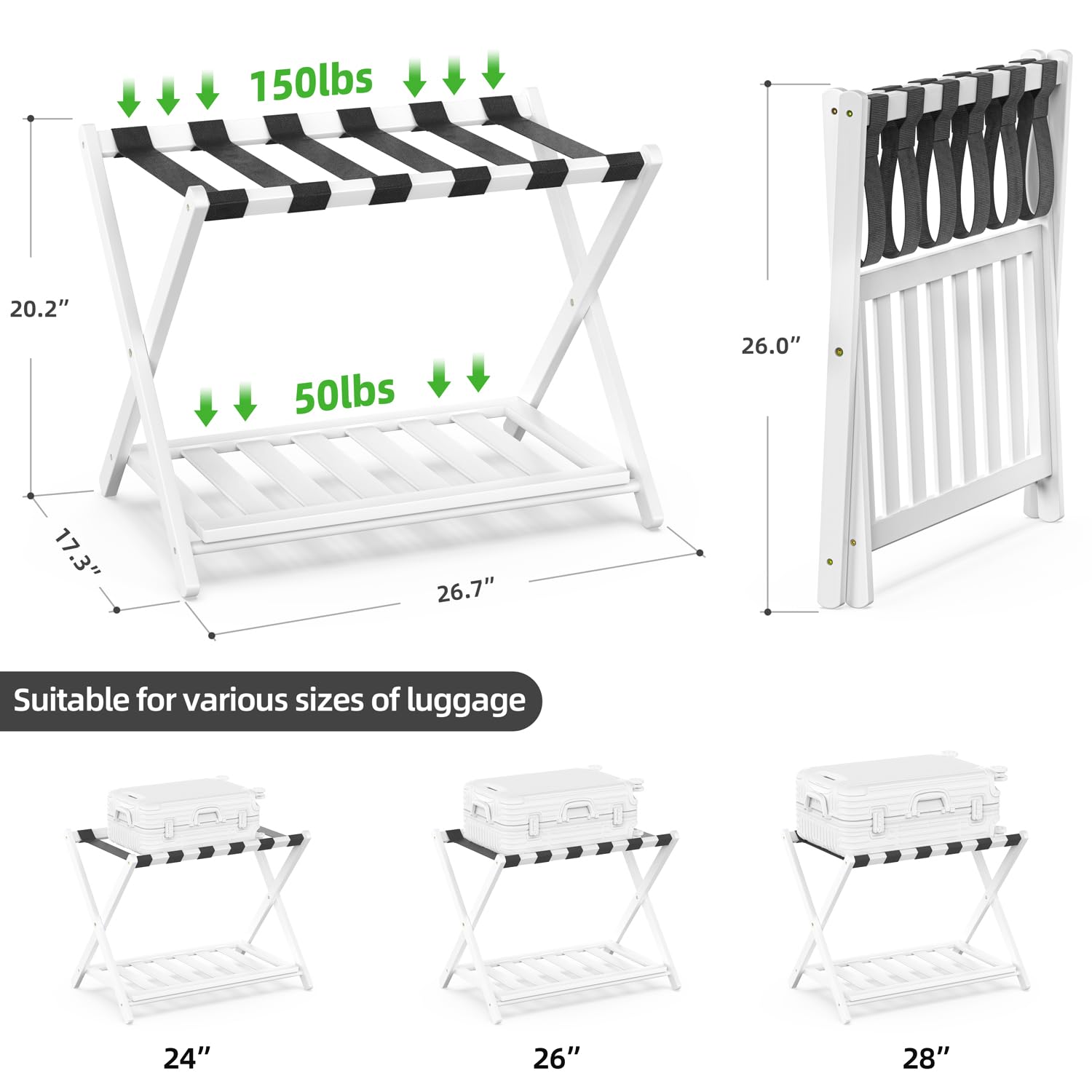 2 Pack Bamboo Folding Luggage Rack with Storage Shelf - 26.77