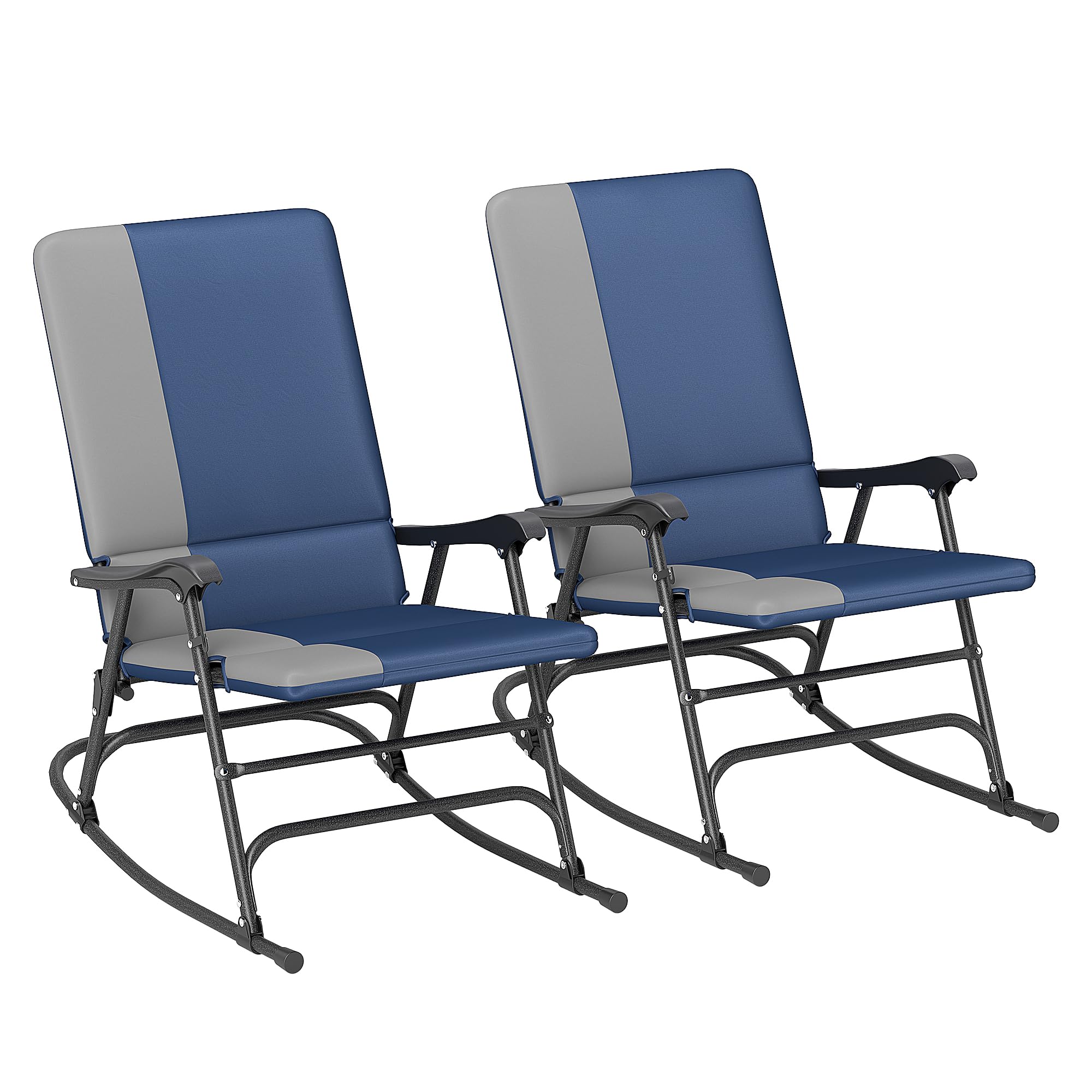 Outsunny 2-Pack Folding Outdoor Rocking Chairs - Heavy Duty 400 lbs Capacity Oversized Camping Chairs with Wide Seat & Padded High Back - Perfect for Patio, Porch, Garden, Backyard Relaxation - Dark Blue