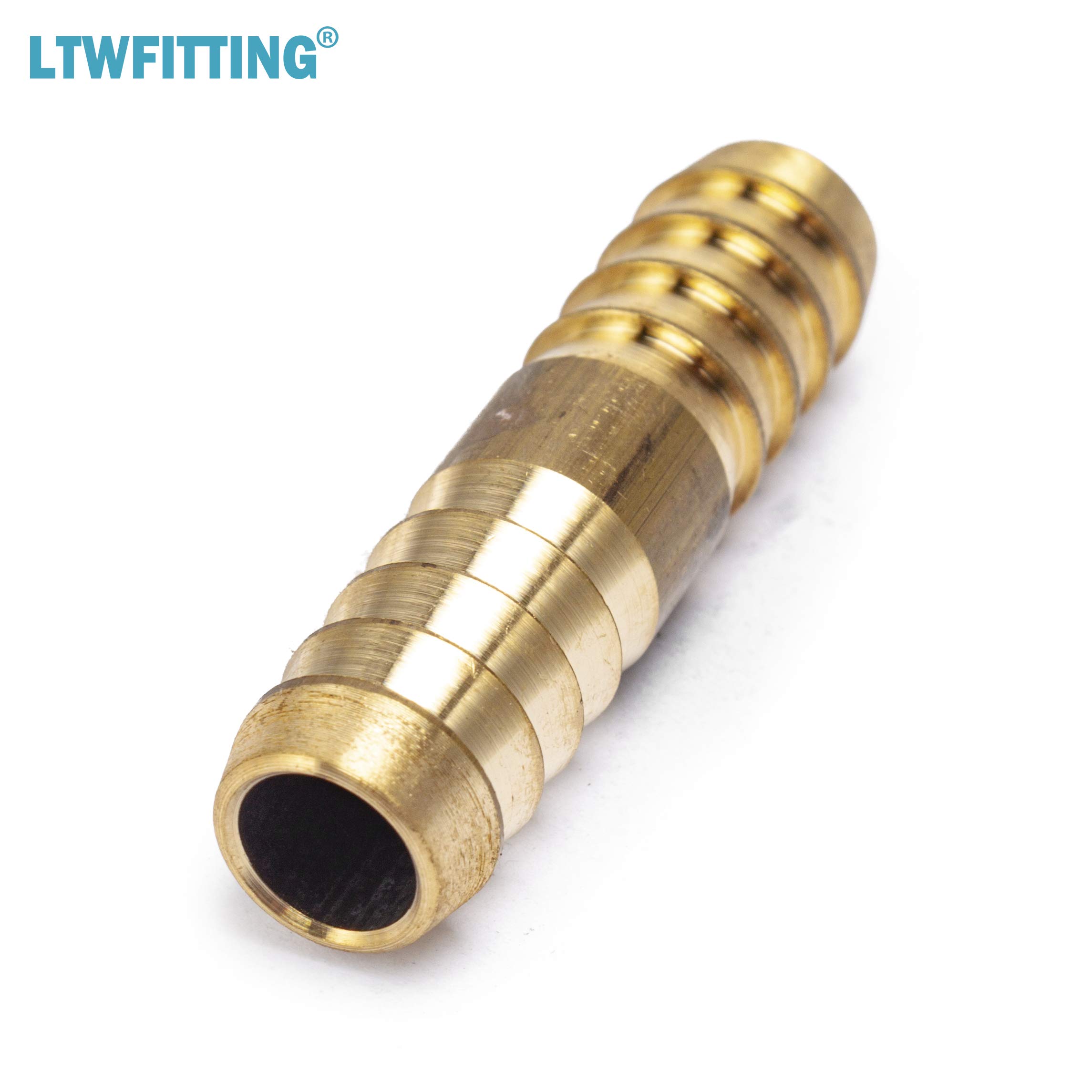 LTWFITTING 3/8-Inch ID Brass Barb Splicer Mender - Heavy Duty Hose Fitting for Air, Water, Fuel - Marine & Boat Applications (Pack of 5) - Perfect for Plumbing, Irrigation & Automotive Repair