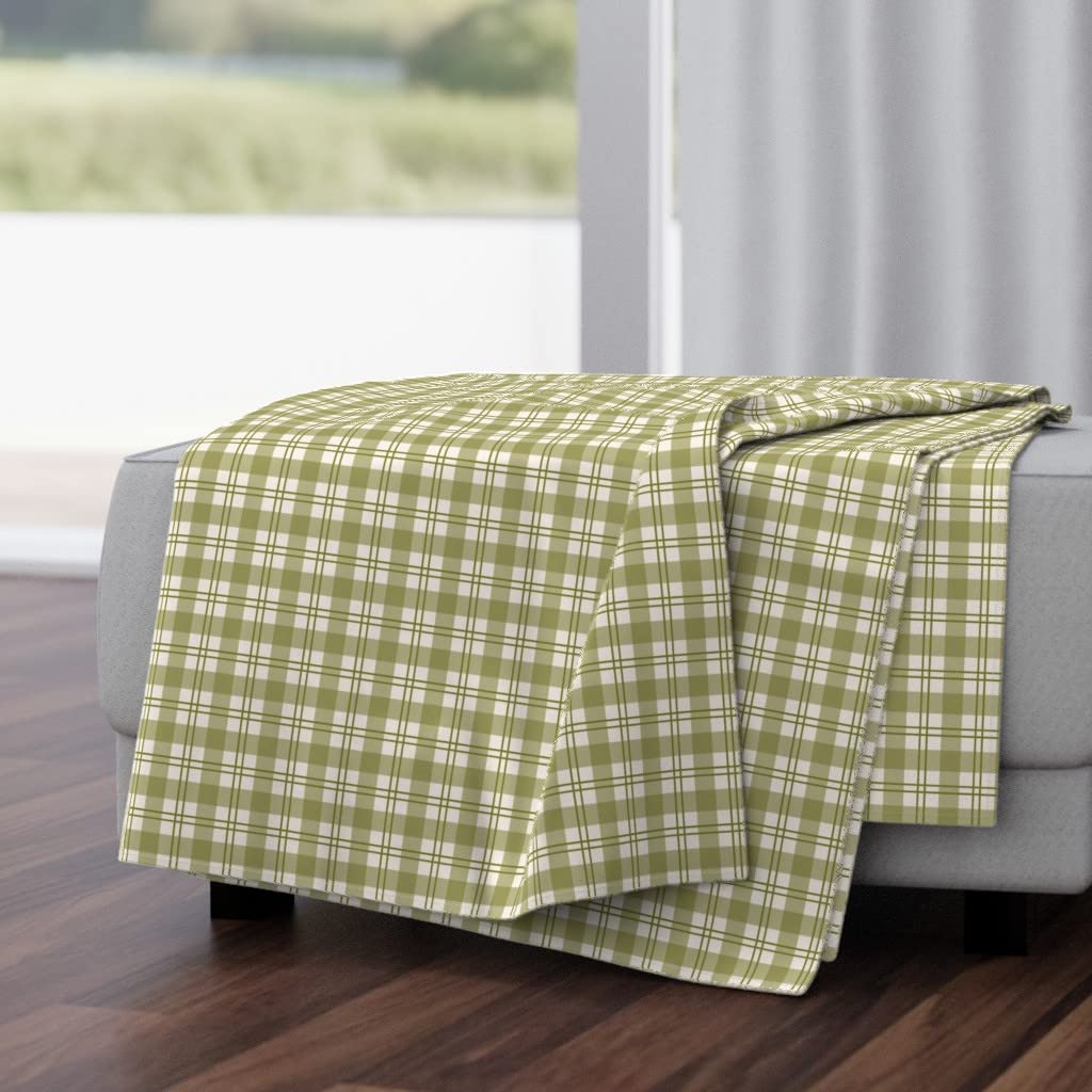 Soft Spoonflower Plush Minky Throw Blanket 50x70 Inches - Olive Green & White Plaid Fall Pattern | Cozy Couch Blanket for Living Room, Bedroom & Seasonal Decor