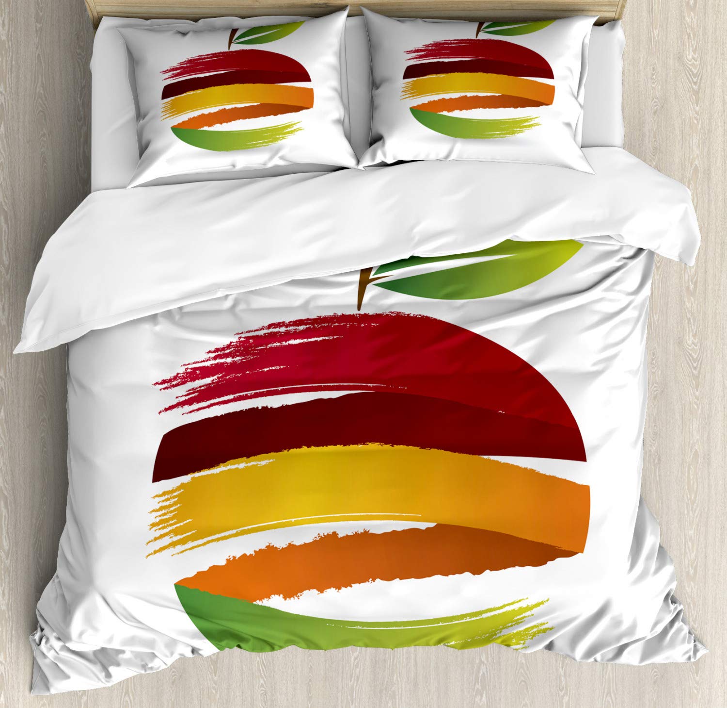 Ambesonne Fruit Duvet Cover Set - Abstract Colorful Stripes Fresh Apple Design Eco-Friendly Bedding | 3-Piece California King Set with 2 Pillow Shams | Perfect for Modern Bedrooms, Guest Rooms & Dorm Decor