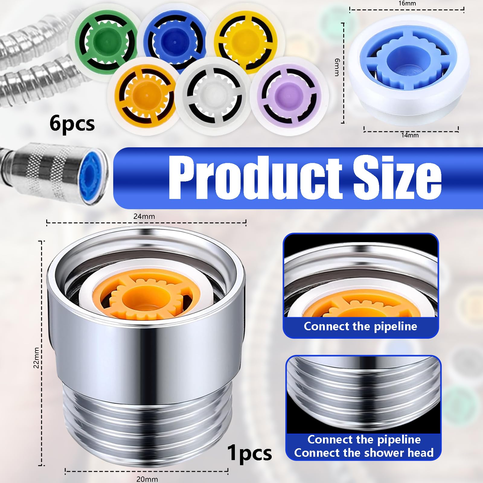 7 Pcs Shower Flow Reducer Limiter Set - Adjustable Water Flow Restrictor (1.2-2.5 GPM) for Shower Head, Hotel & Bathroom Water Conservation - Perfect for Eco-Friendly Homes, RV Showers & Water-Saving Solutions